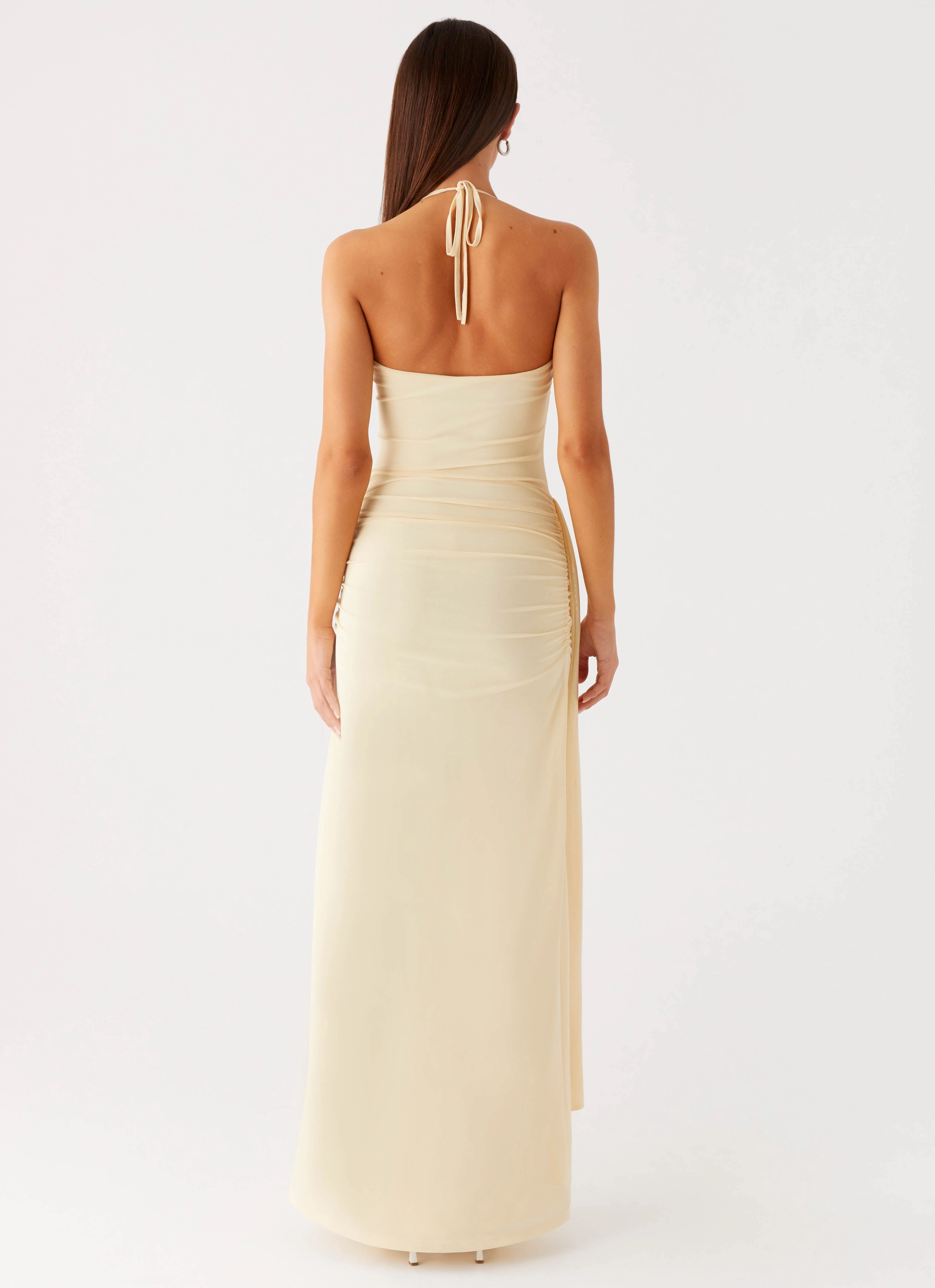 Semi Sheer Signal Halter Maxi Dress - Sunny Yellow