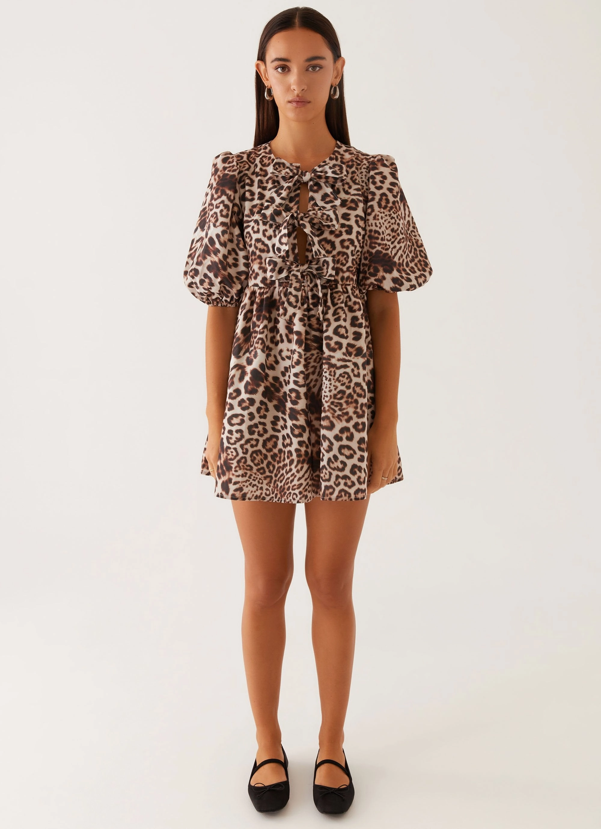 Classic Flow Western Wind Tie Mini Dress - Leopard
