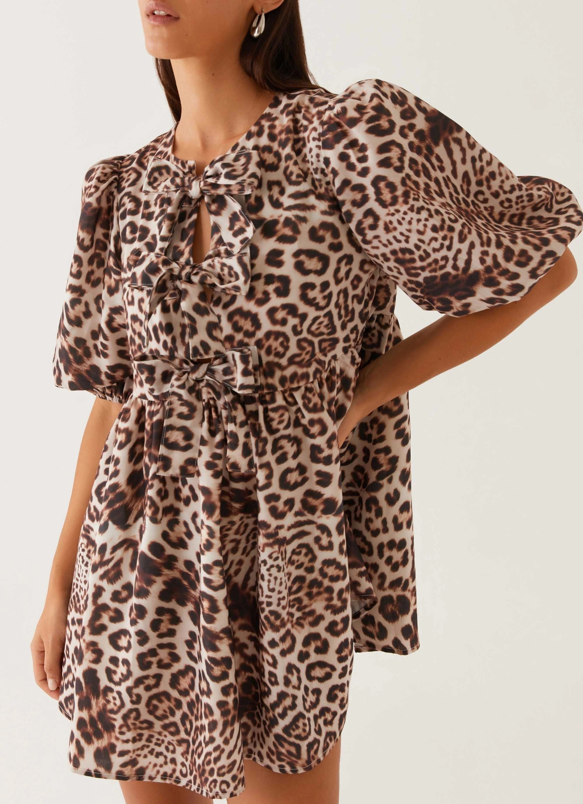 Walk Grace Western Wind Tie Mini Dress - Leopard