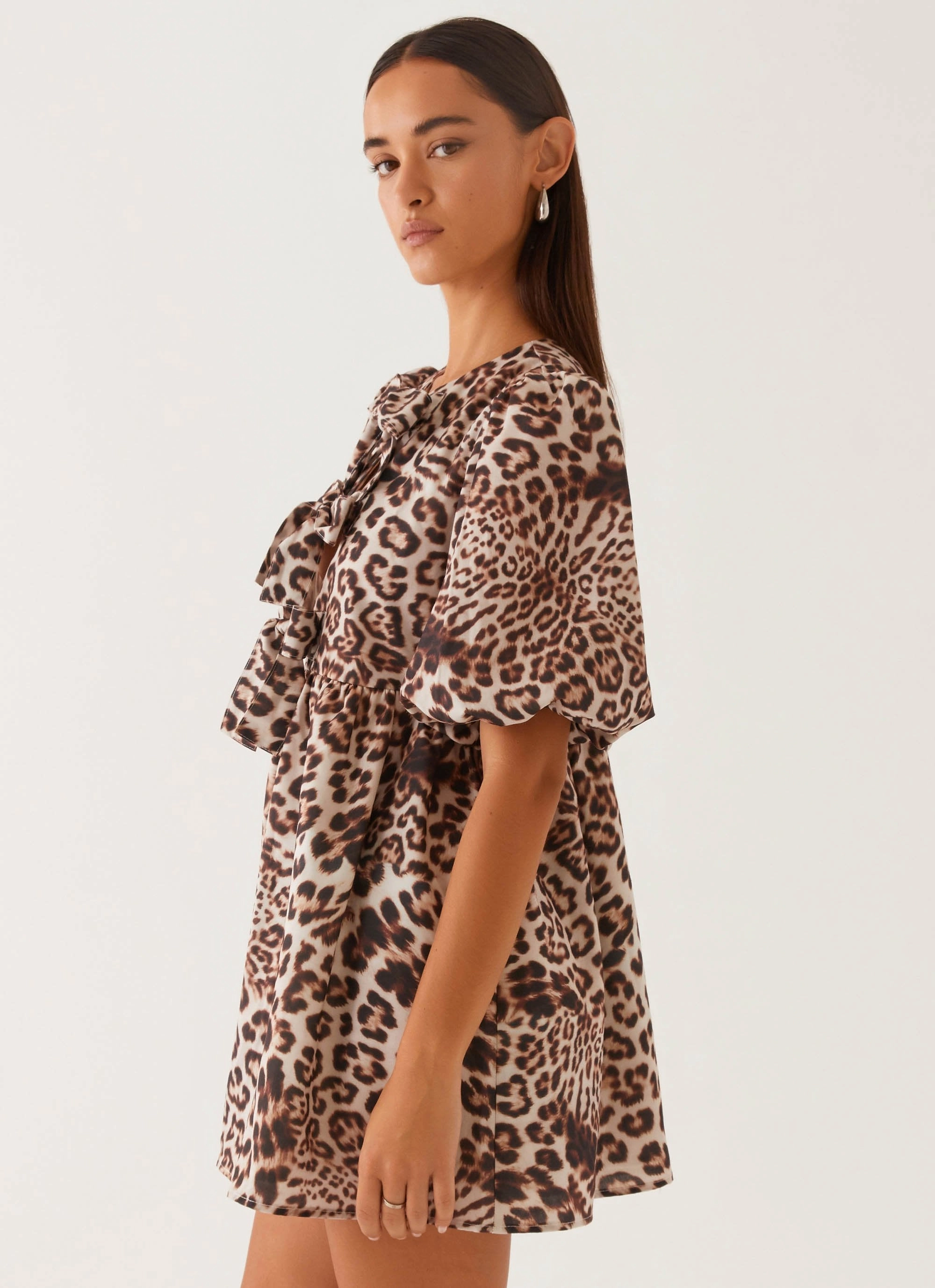 Artisanal-Detail Luxe Touch Western Wind Tie Mini Dress - Leopard