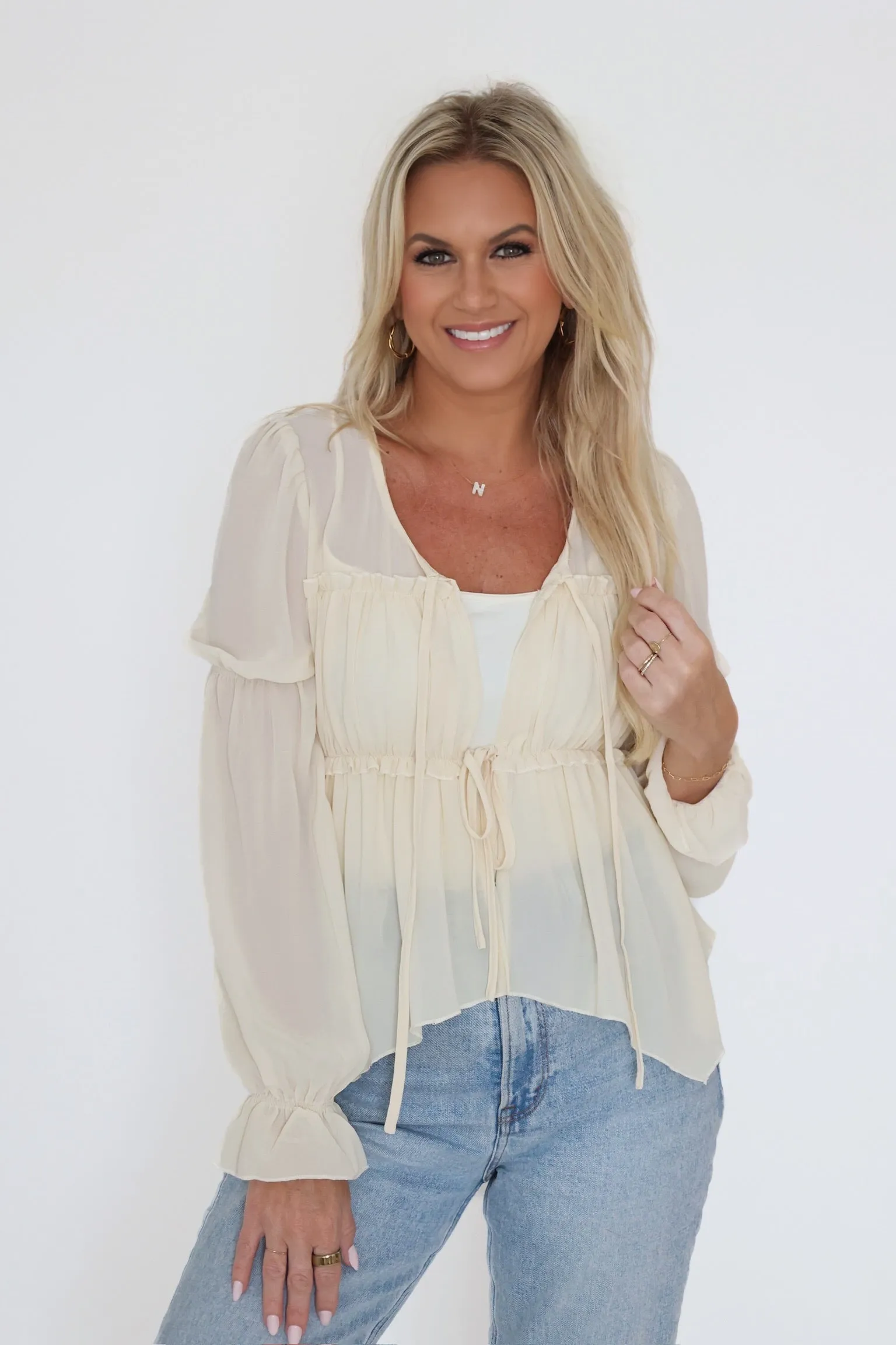 Ava Tie Front Blouse Seamless construction