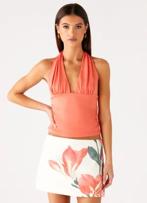 Avena Halter Top - Coral Sleeveless Tee