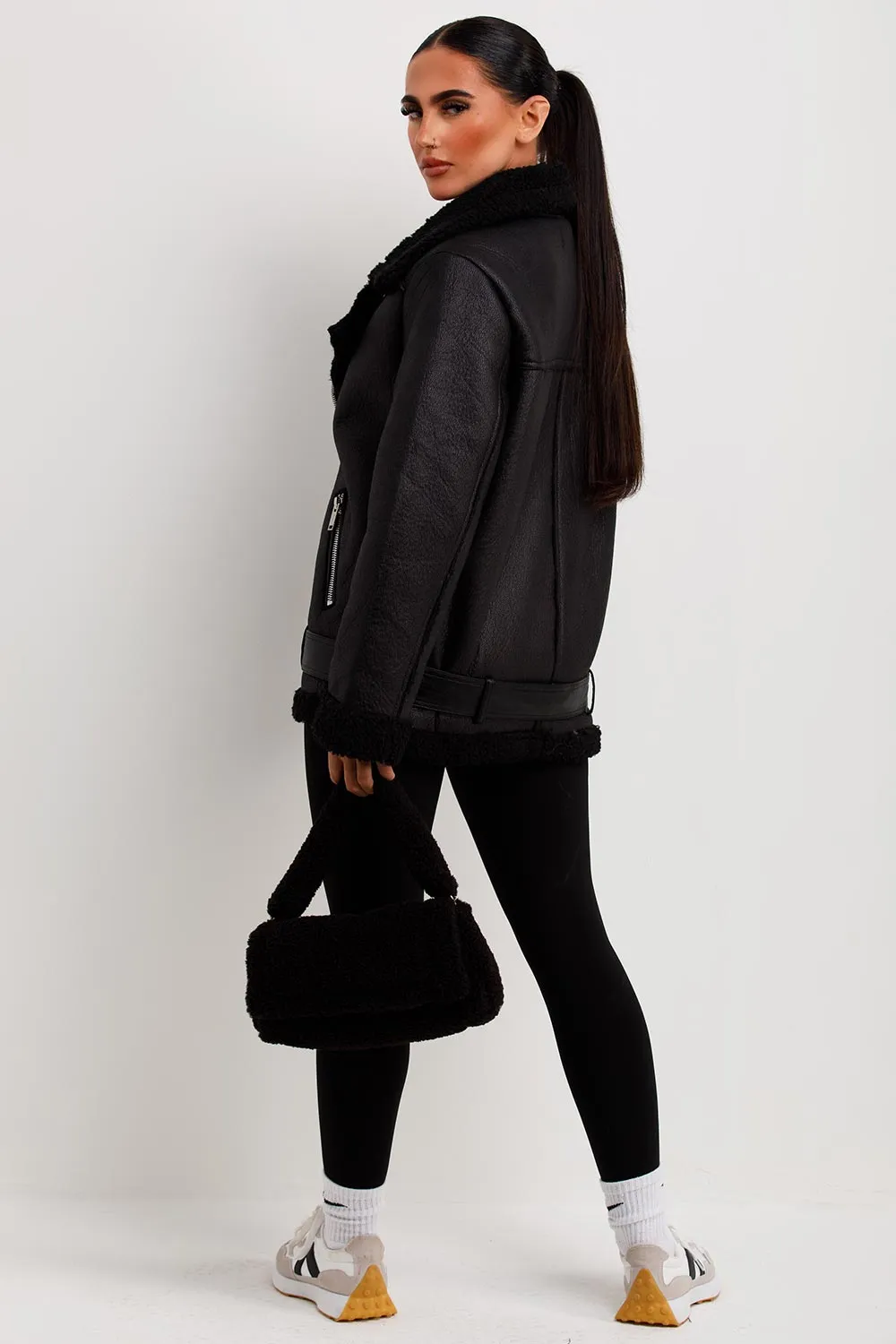 Aviator Jacket With Shearling Detail Black