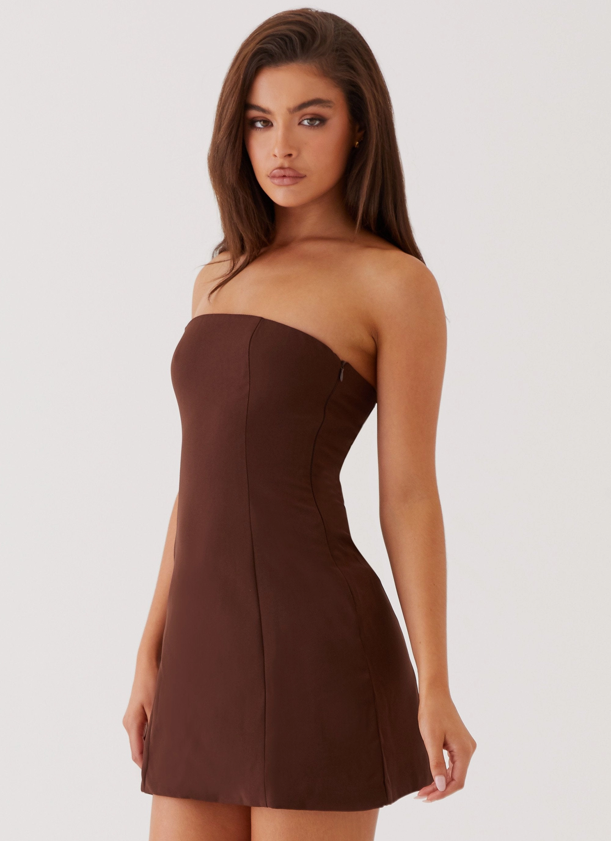 Ayanna Strapless Mini Dress - Chocolate Smart Waistband Fit Timeless Line