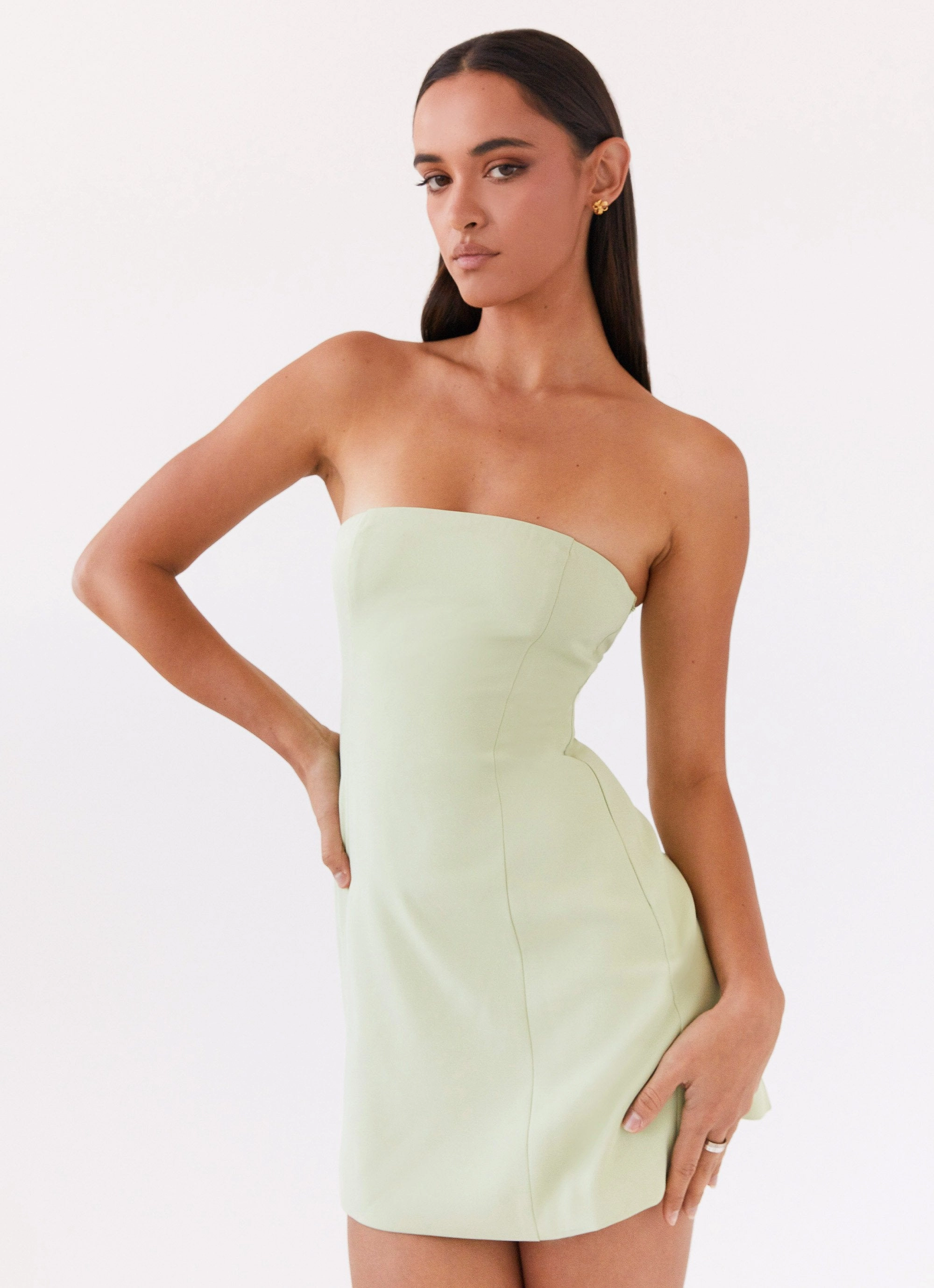 Ayanna Strapless Mini Dress - Green Zest Modern Texture Evening Chic