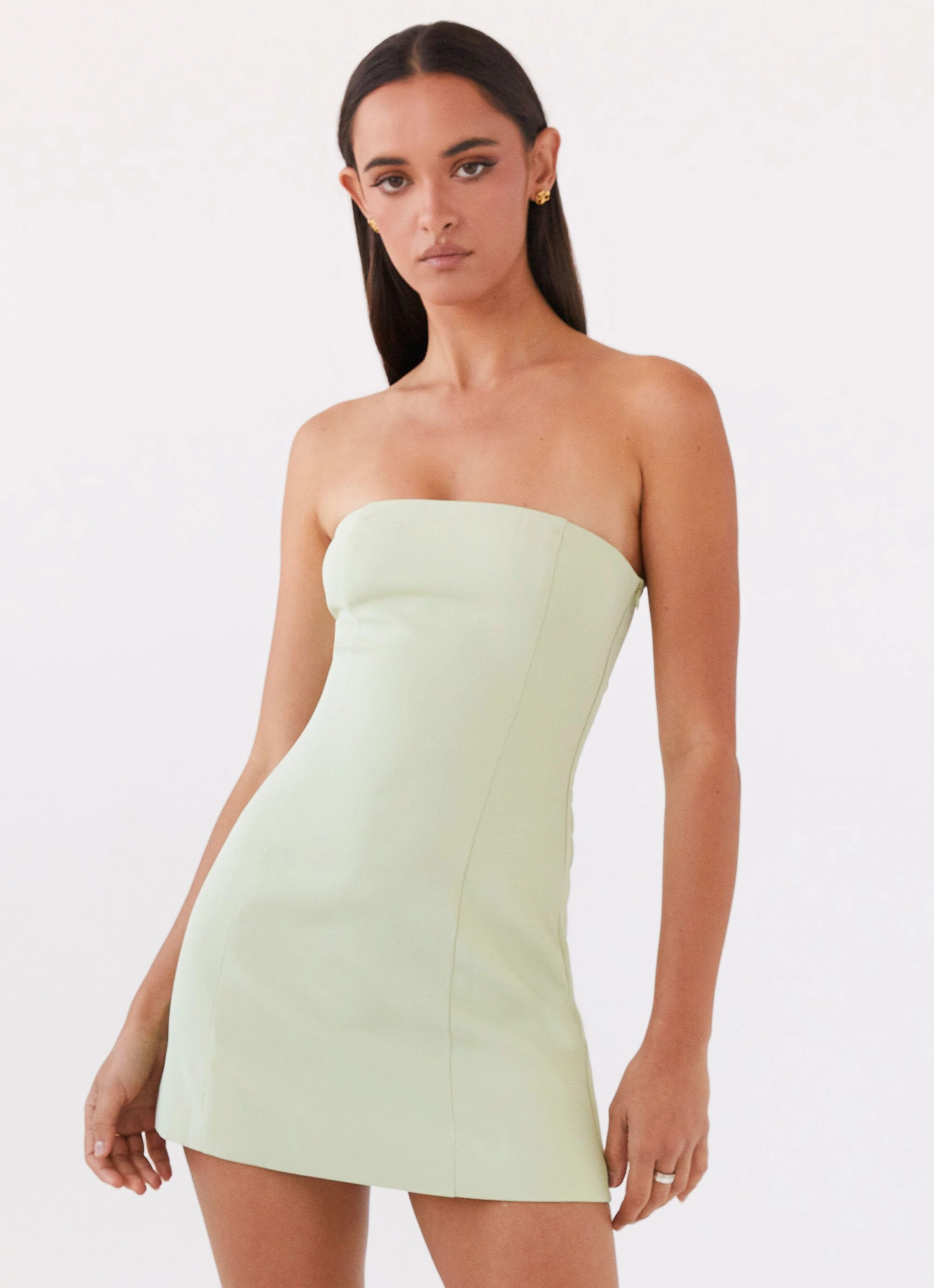 Ayanna Strapless Mini Dress - Green Zest Smooth Outline Contrasting Detail