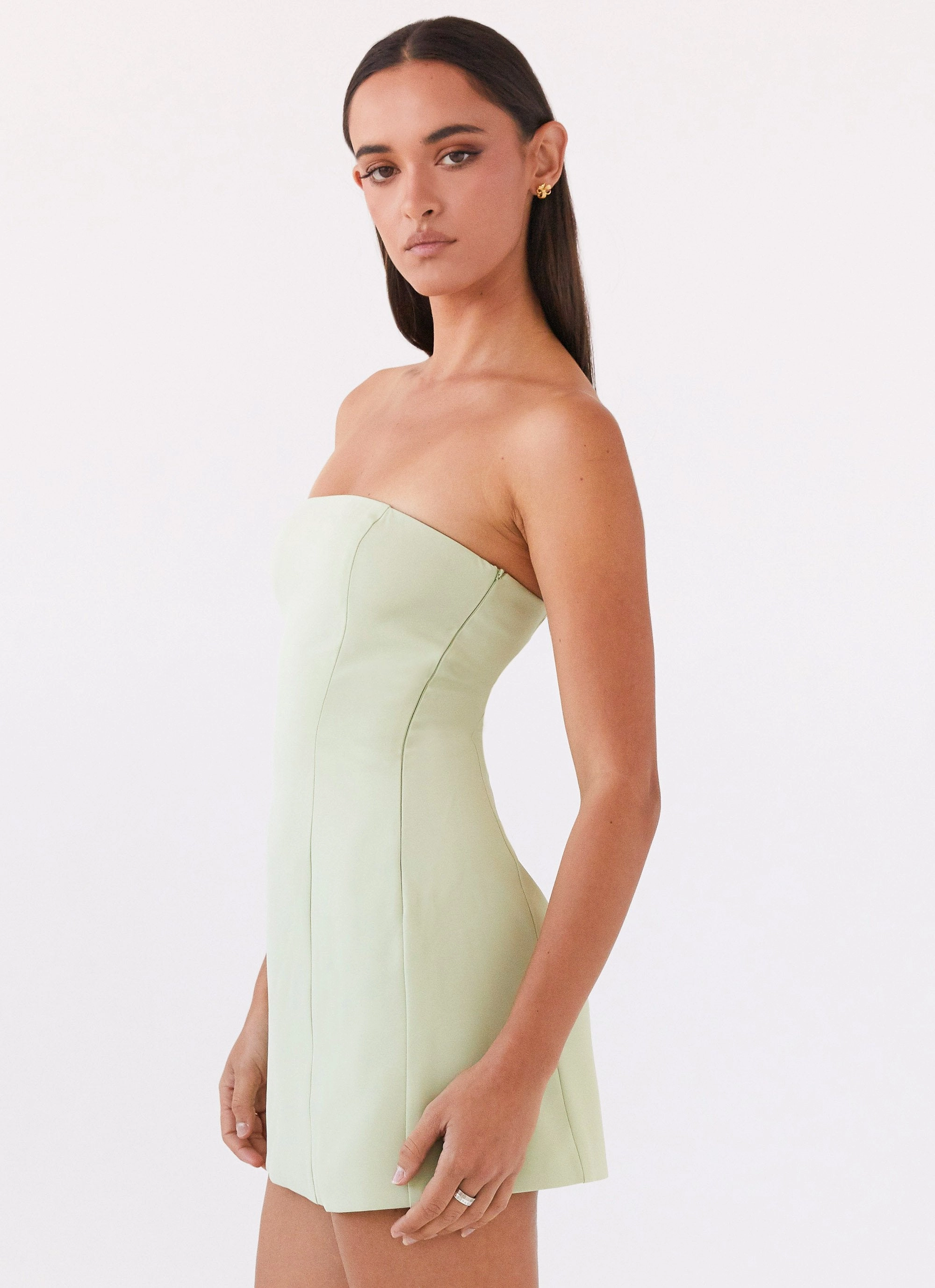 LayeredHemline Form Fit Ayanna Strapless Mini Dress - Green Zest