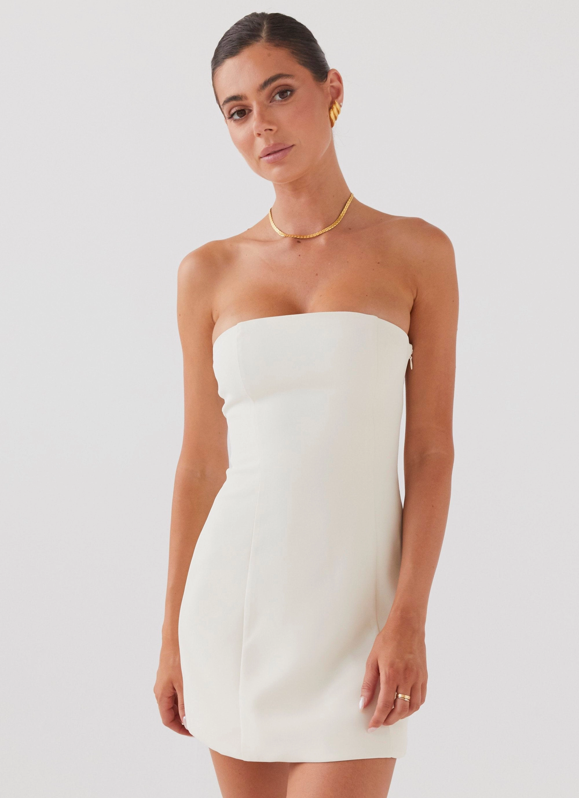 Ayanna Strapless Mini Dress - Ivory Fall Layer
