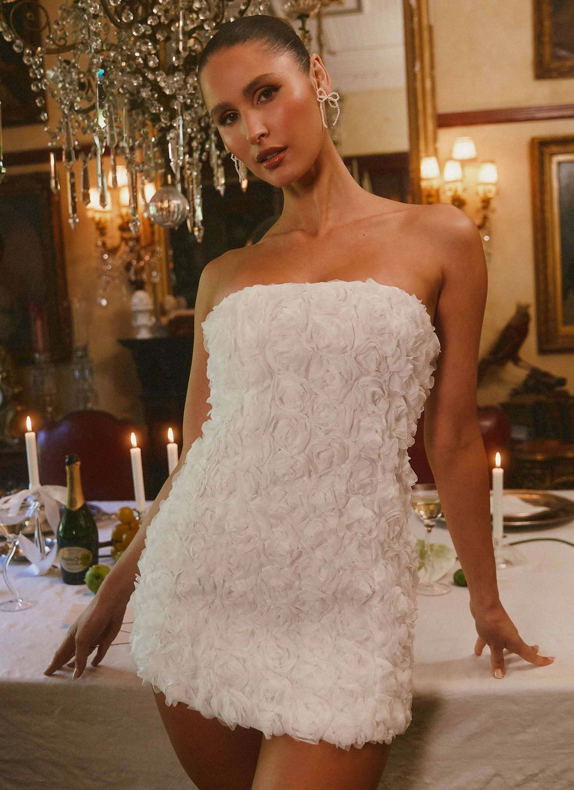 Timeless Style Square-Neck Ayanna Strapless Mini Dress - White