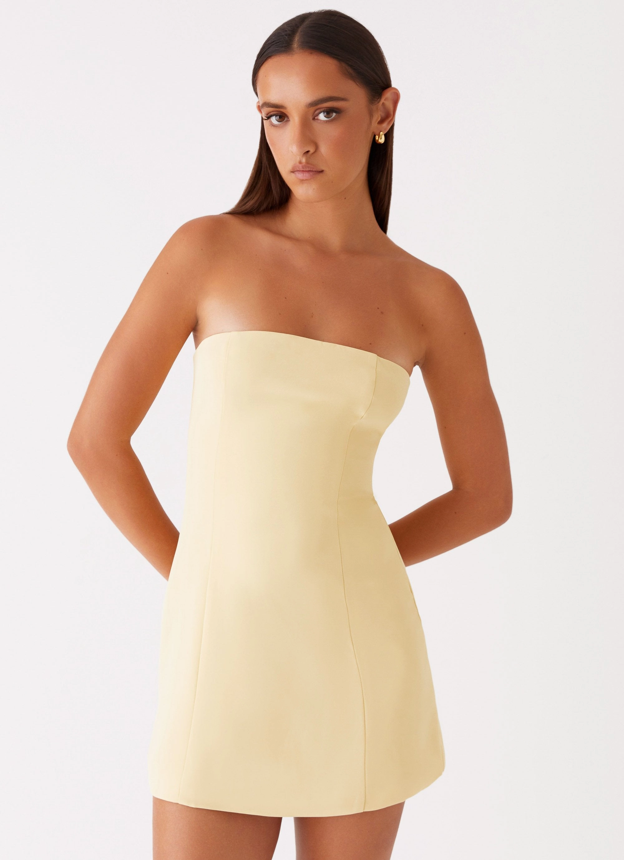 Ayanna Strapless Mini Dress - Yellow Night Ready Mature Glam
