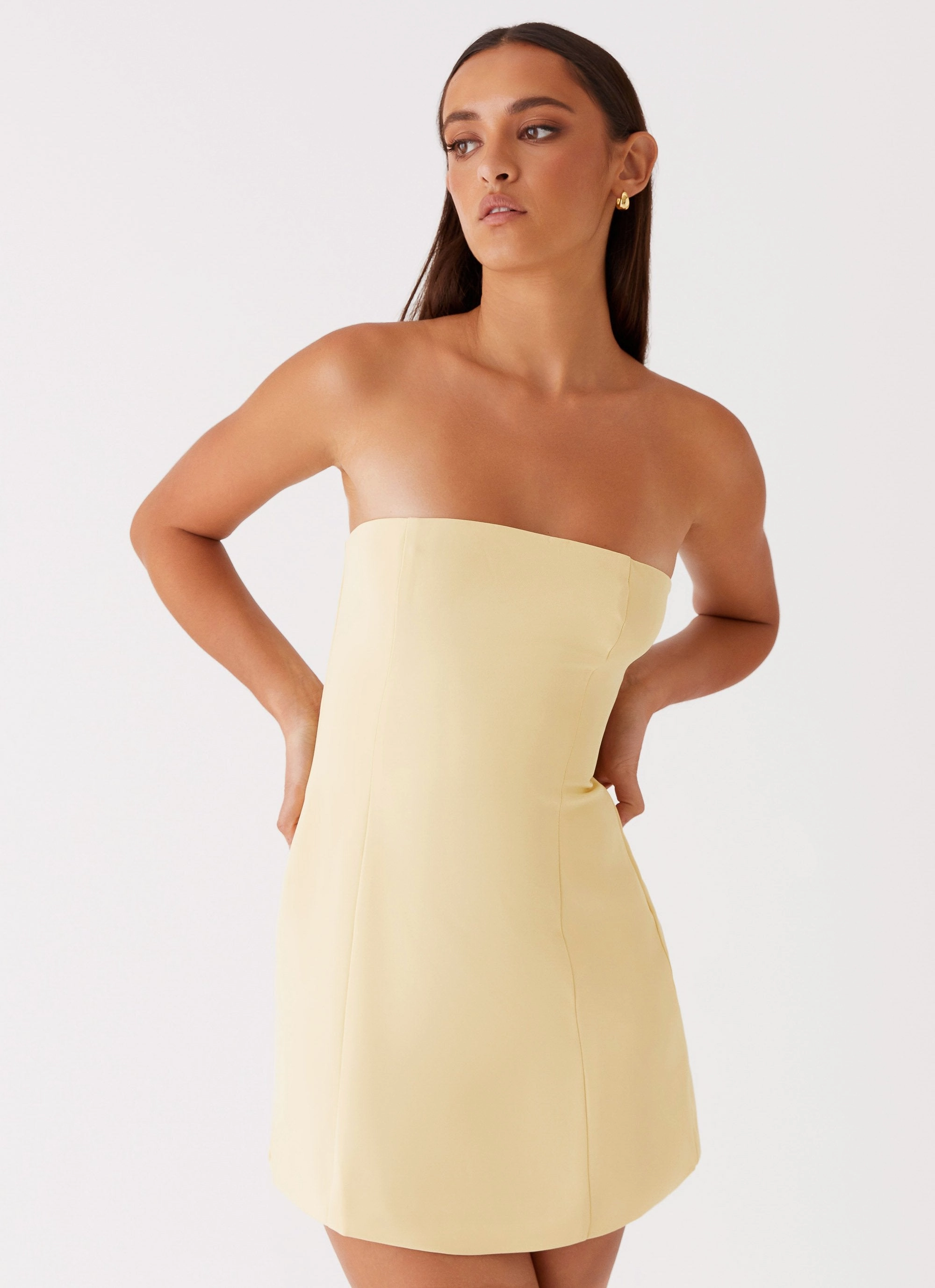 Ayanna Strapless Mini Dress - Yellow Silky Layer