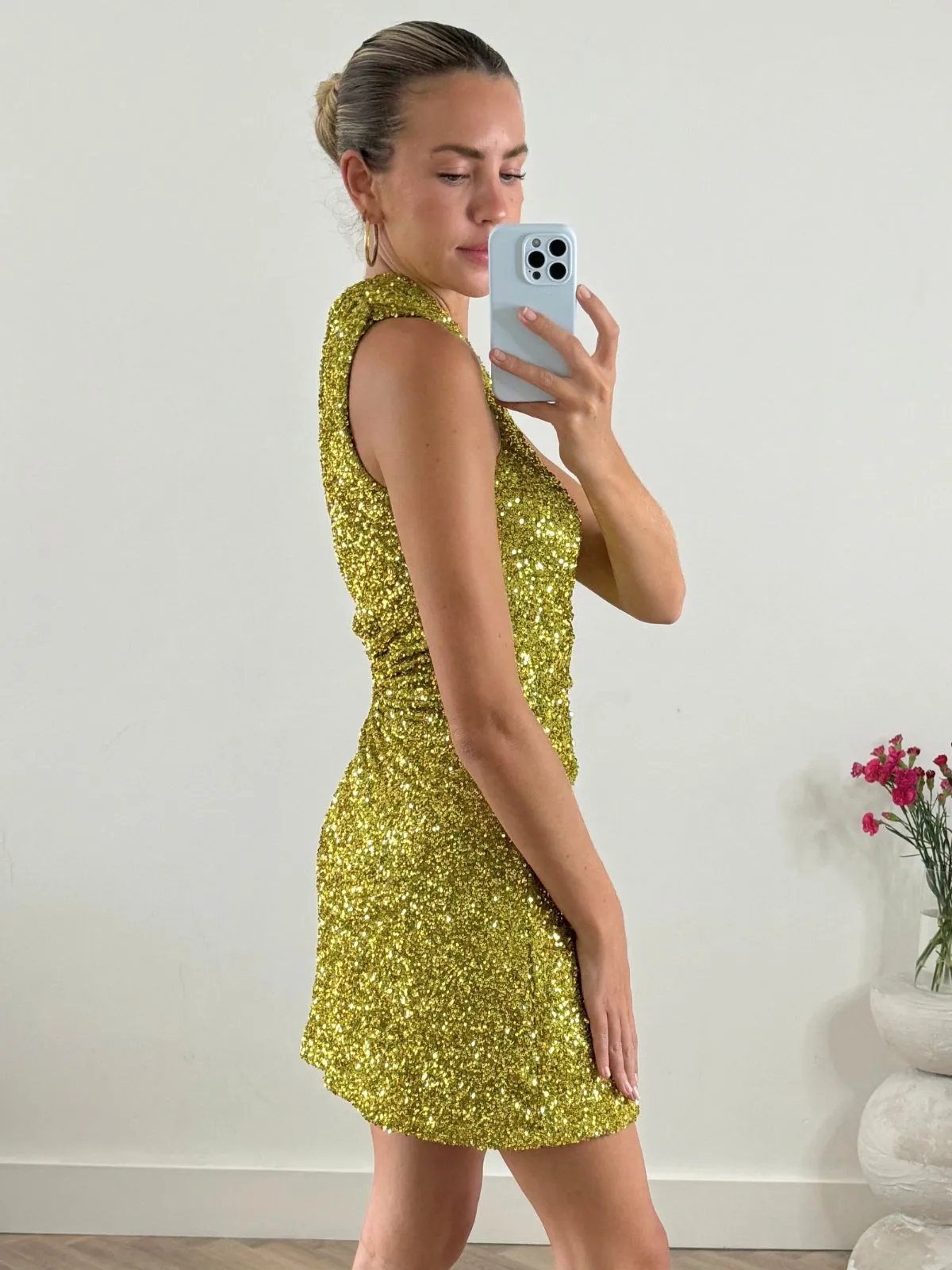 Ayla One Shoulder Mini Dress / Lime Sequin Versatile Touch