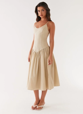 Azalea Midi Dress - Beige Scoop-Neck Refined Vibe