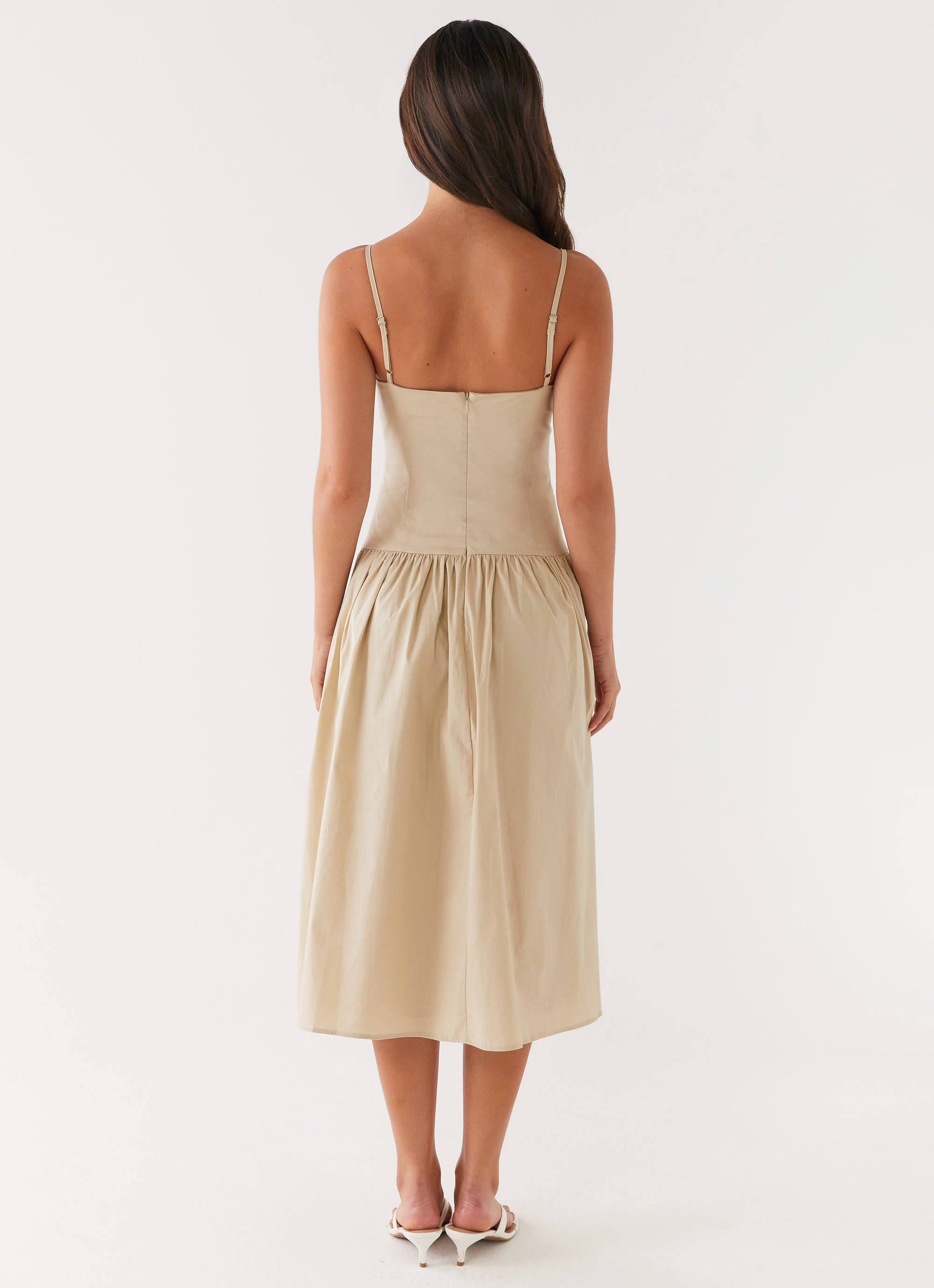 Flattering Look Wear Azalea Midi Dress - Beige