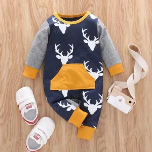 Baby Boys Jumpsuits Antler Print with Pocket Fall 0-3 X4416482