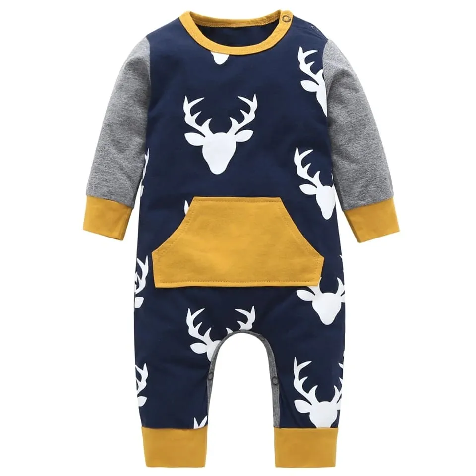Baby Boys Jumpsuits Antler Print with Pocket Fall 0-3 X4416482