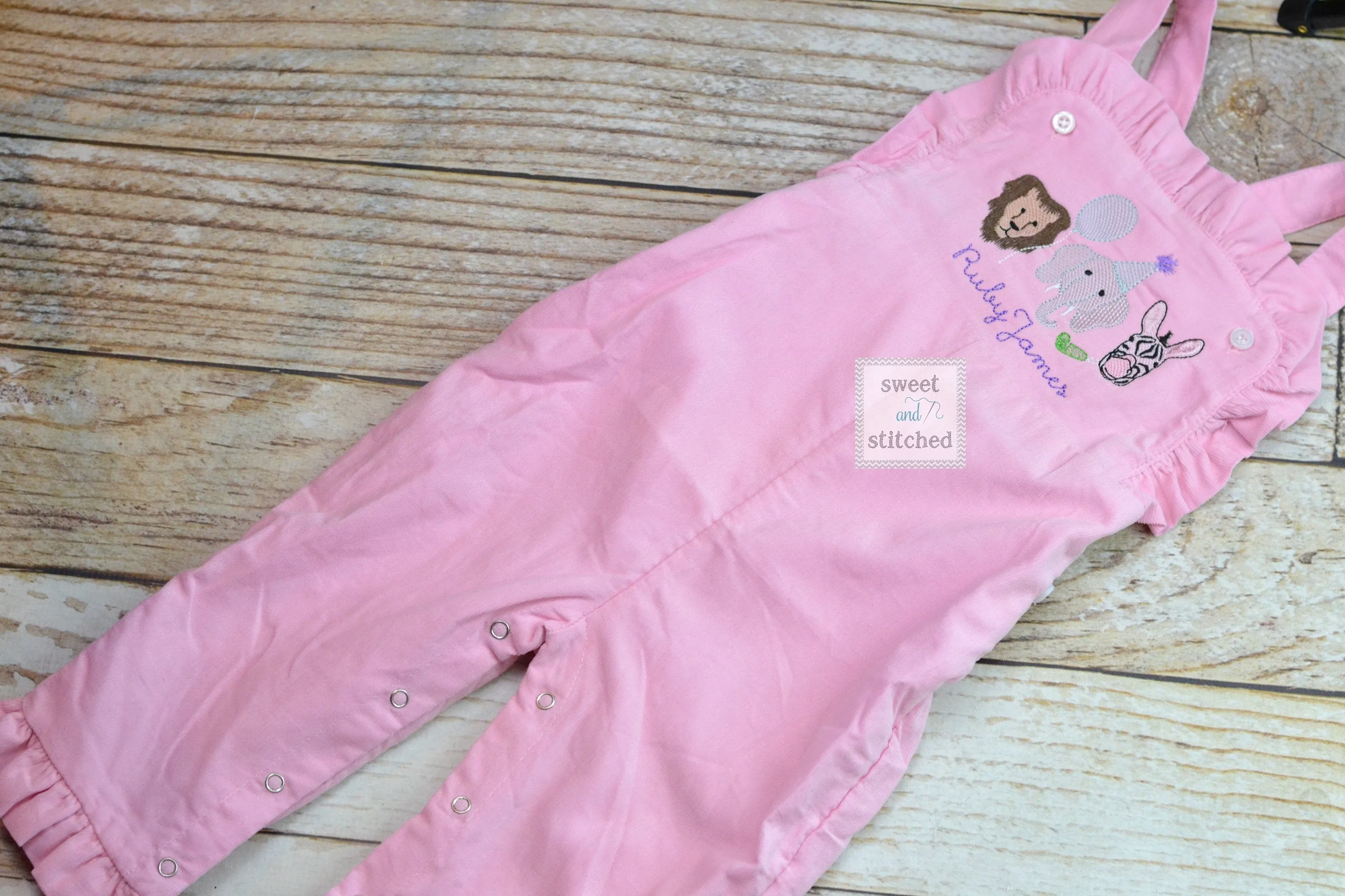 Baby girl monogrammed zoo birthday overalls, monogrammed zoo animal birthday party outfit, safari birthday cake smash