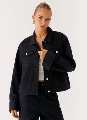 Back Again Oversized Denim Jacket - Black Wind Resistant Coating