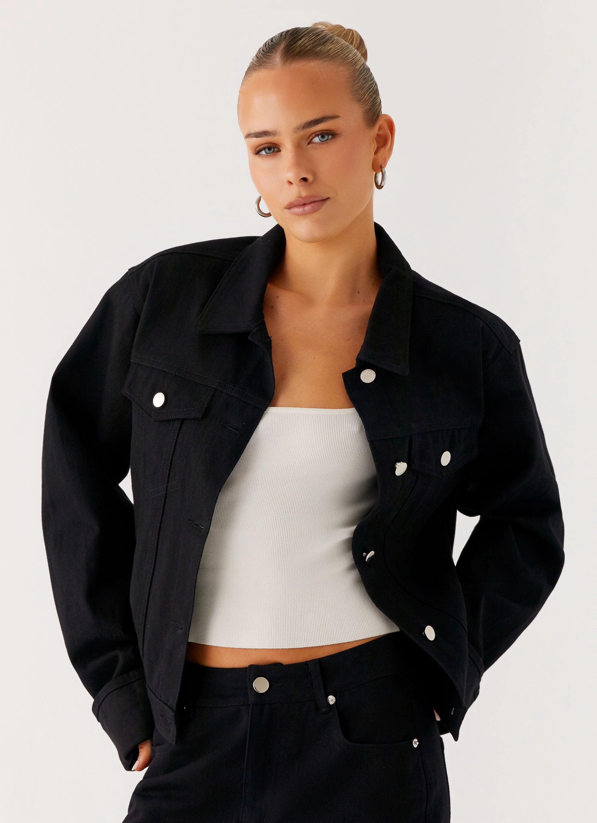 Back Again Oversized Denim Jacket - Black Compression Fit