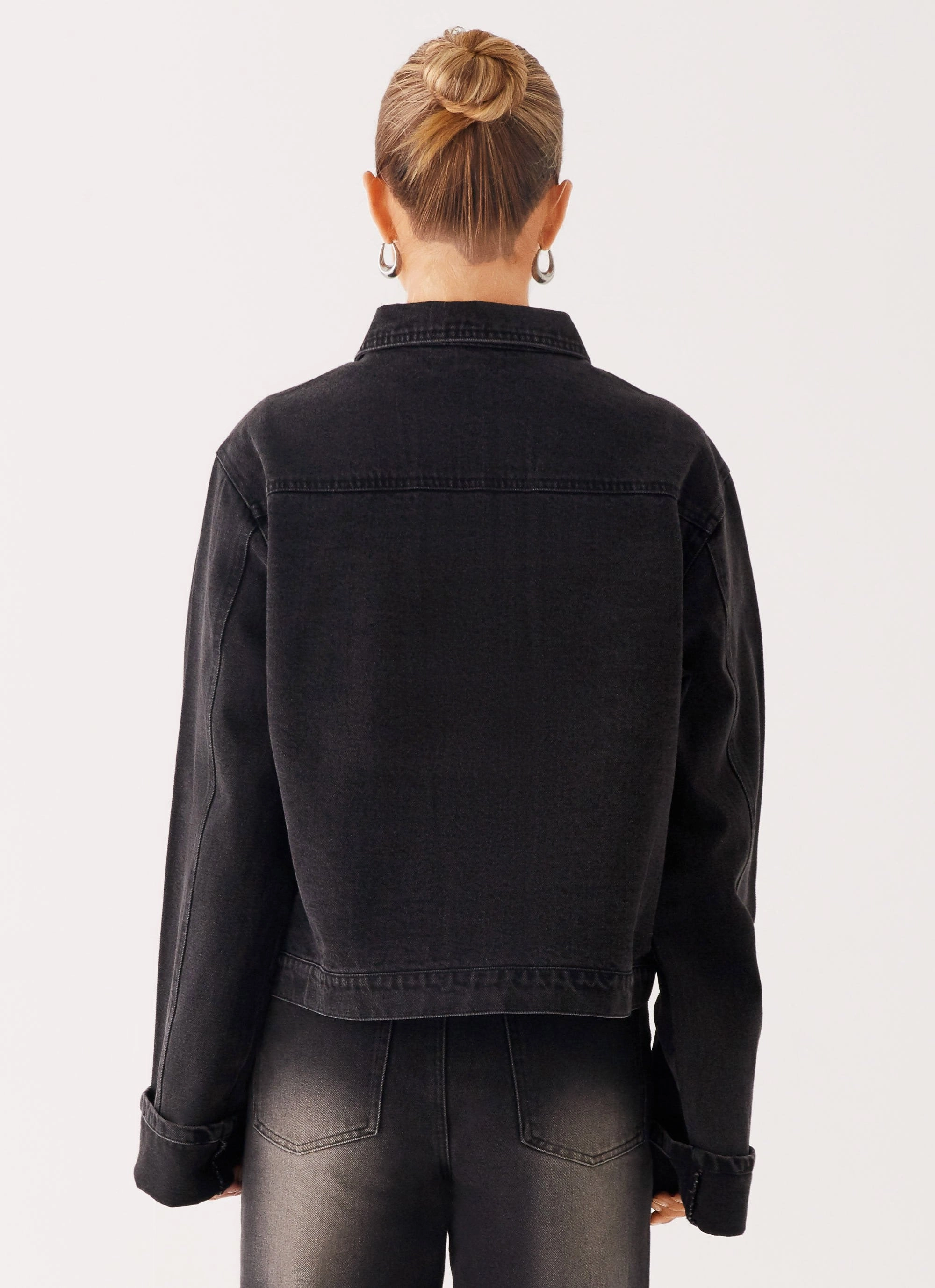 Elegant Styling Back Again Oversized Denim Jacket - Charcoal Wash