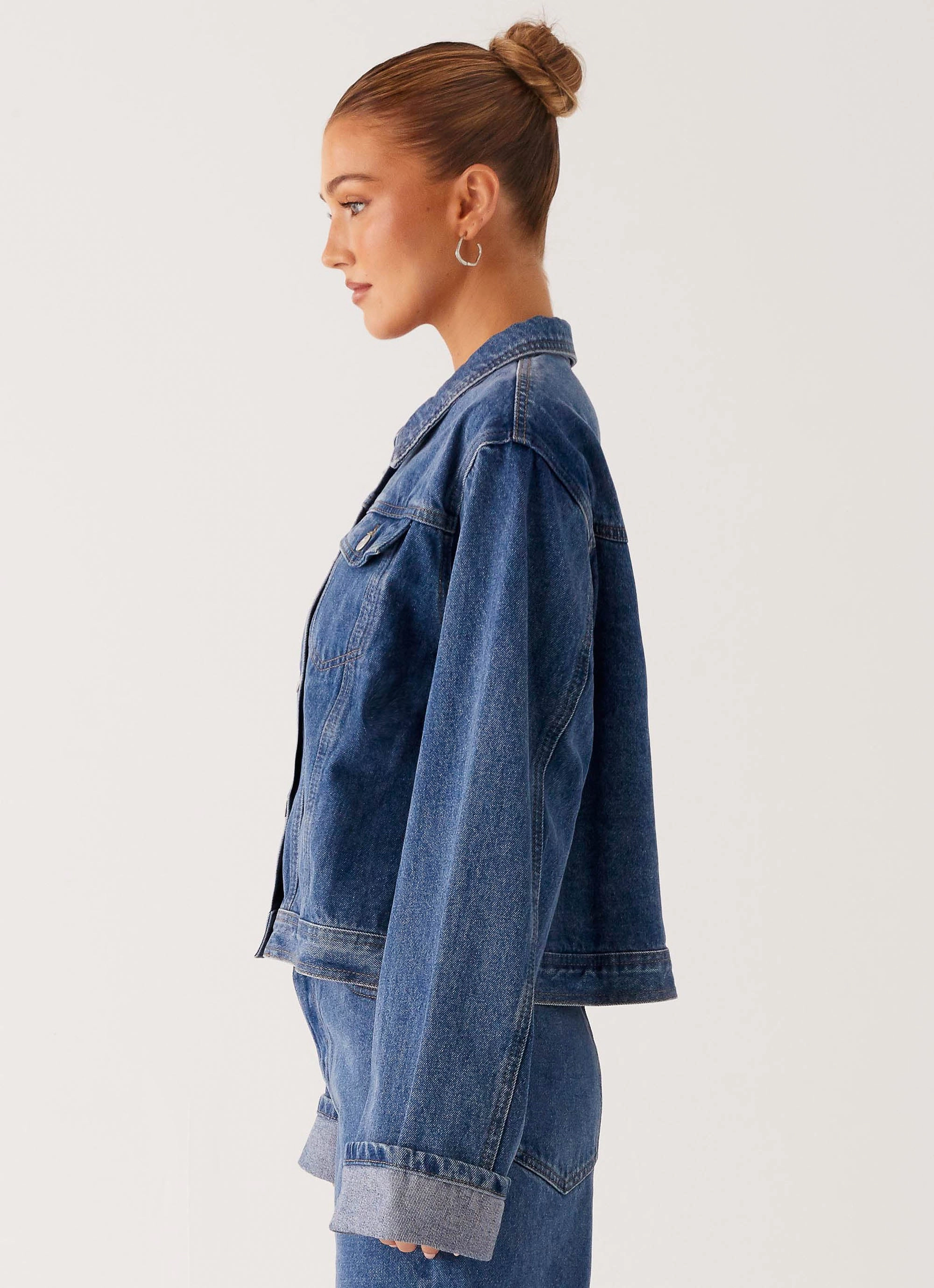 Auxiliary Attachment Points Back Again Oversized Denim Jacket - True Blue