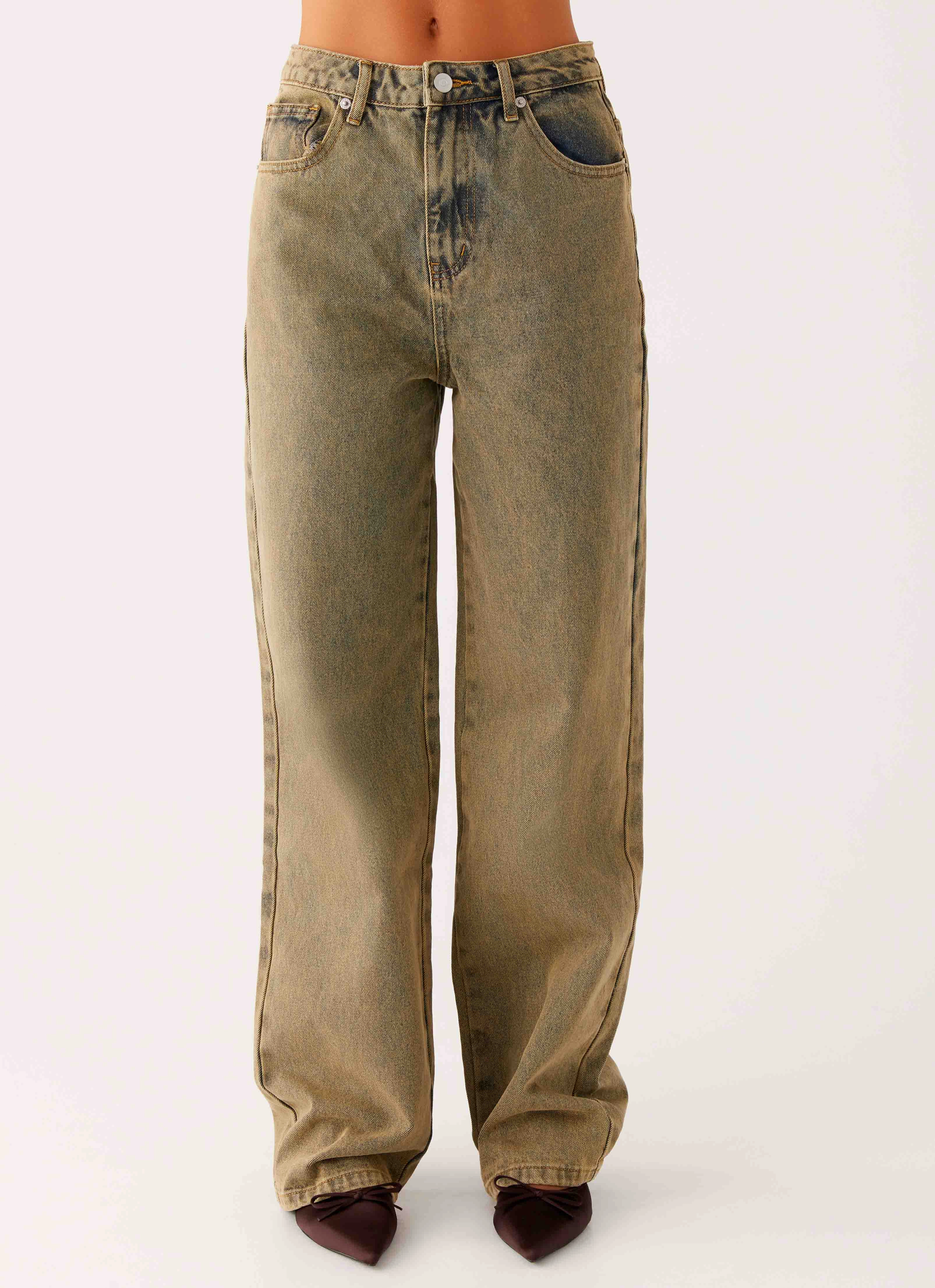 Versatile staple Back Again Straight Leg Denim Jeans - Brown Sand Wash