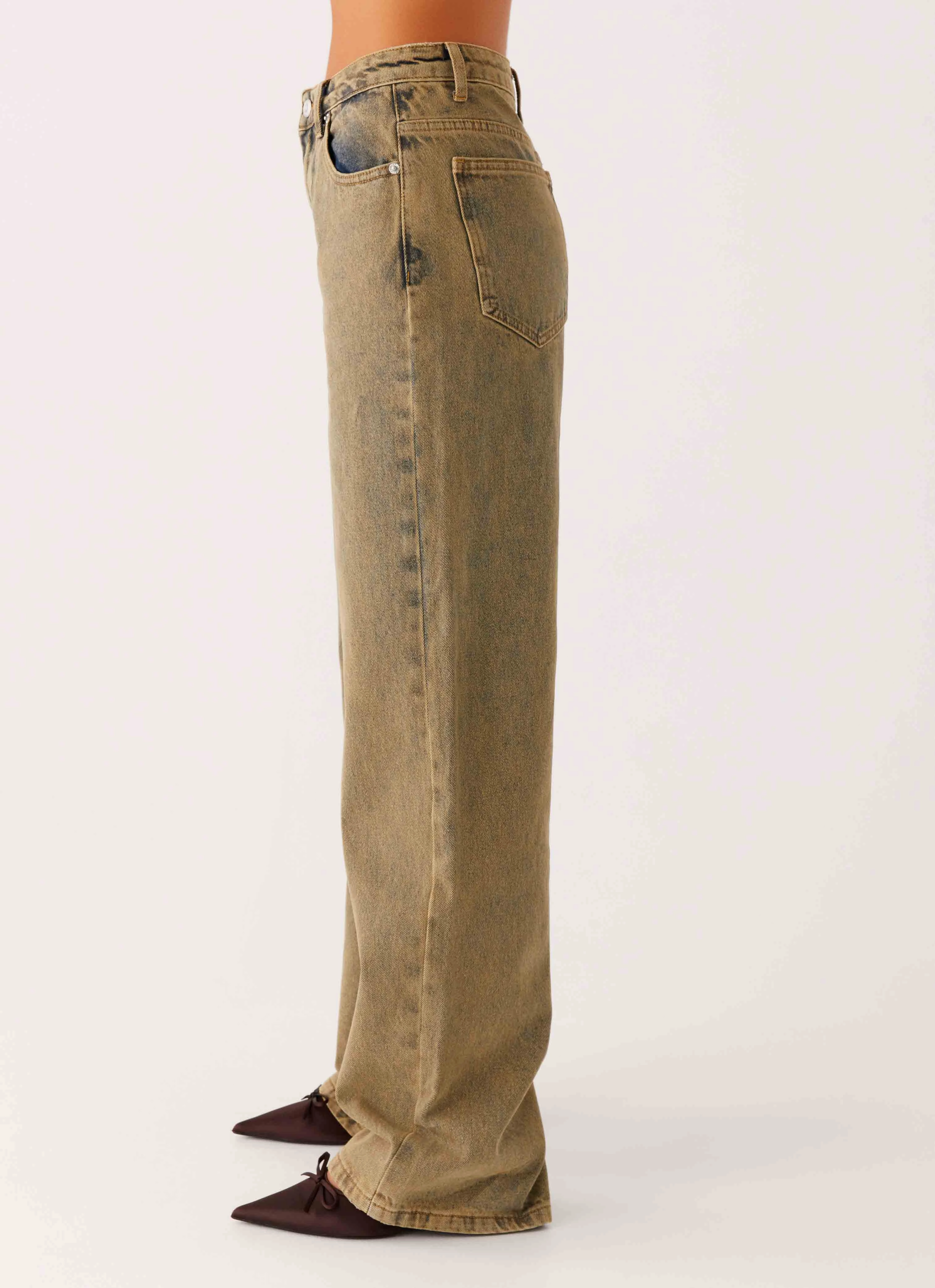 Back Again Straight Leg Denim Jeans - Brown Sand Wash Flexibility Built-In Water Resistant