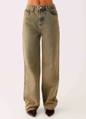 Versatile staple Back Again Straight Leg Denim Jeans - Brown Sand Wash