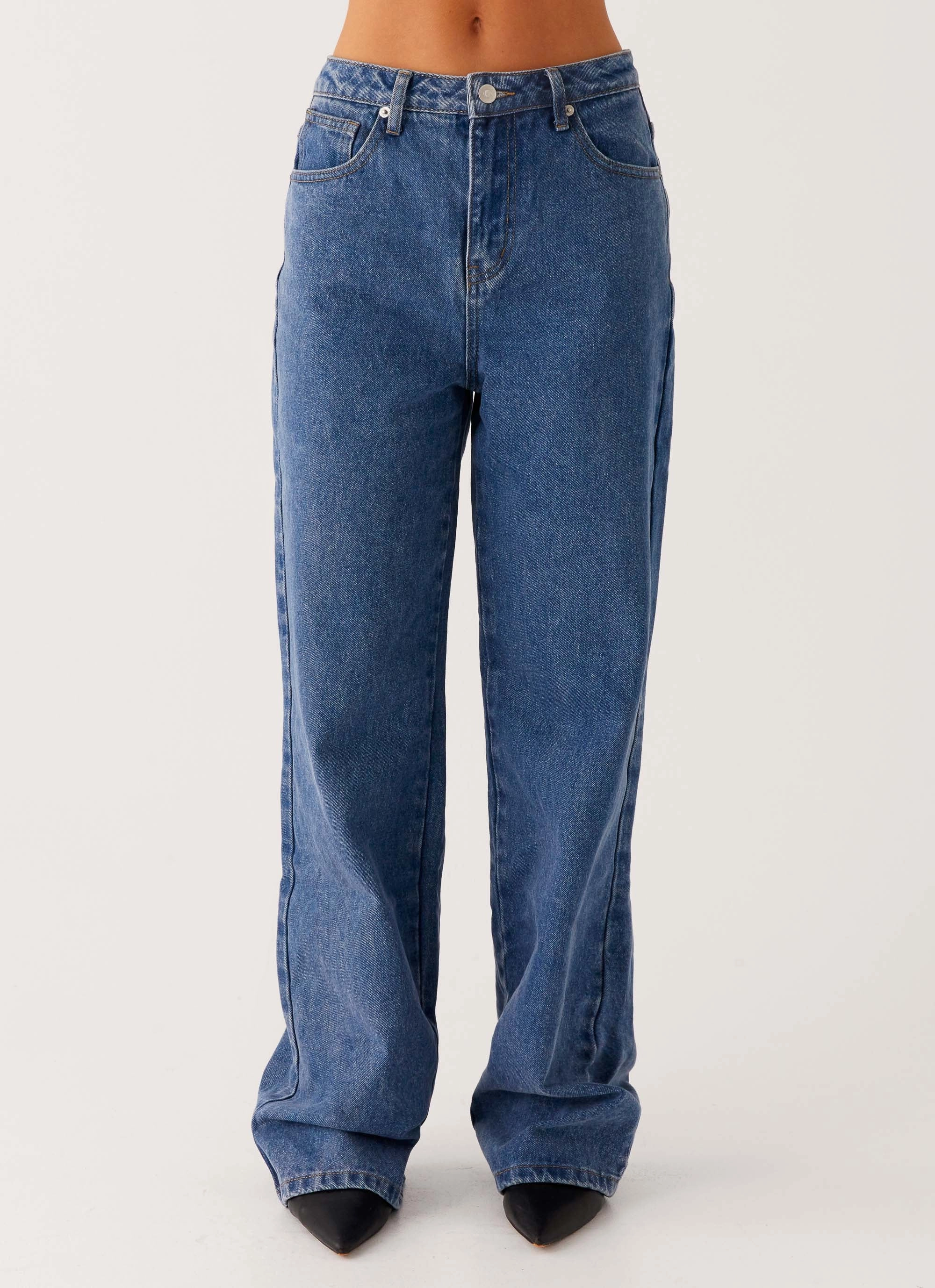 Back Again Straight Leg Denim Jeans - True Blue Reinforced Stress Points Active Appeal