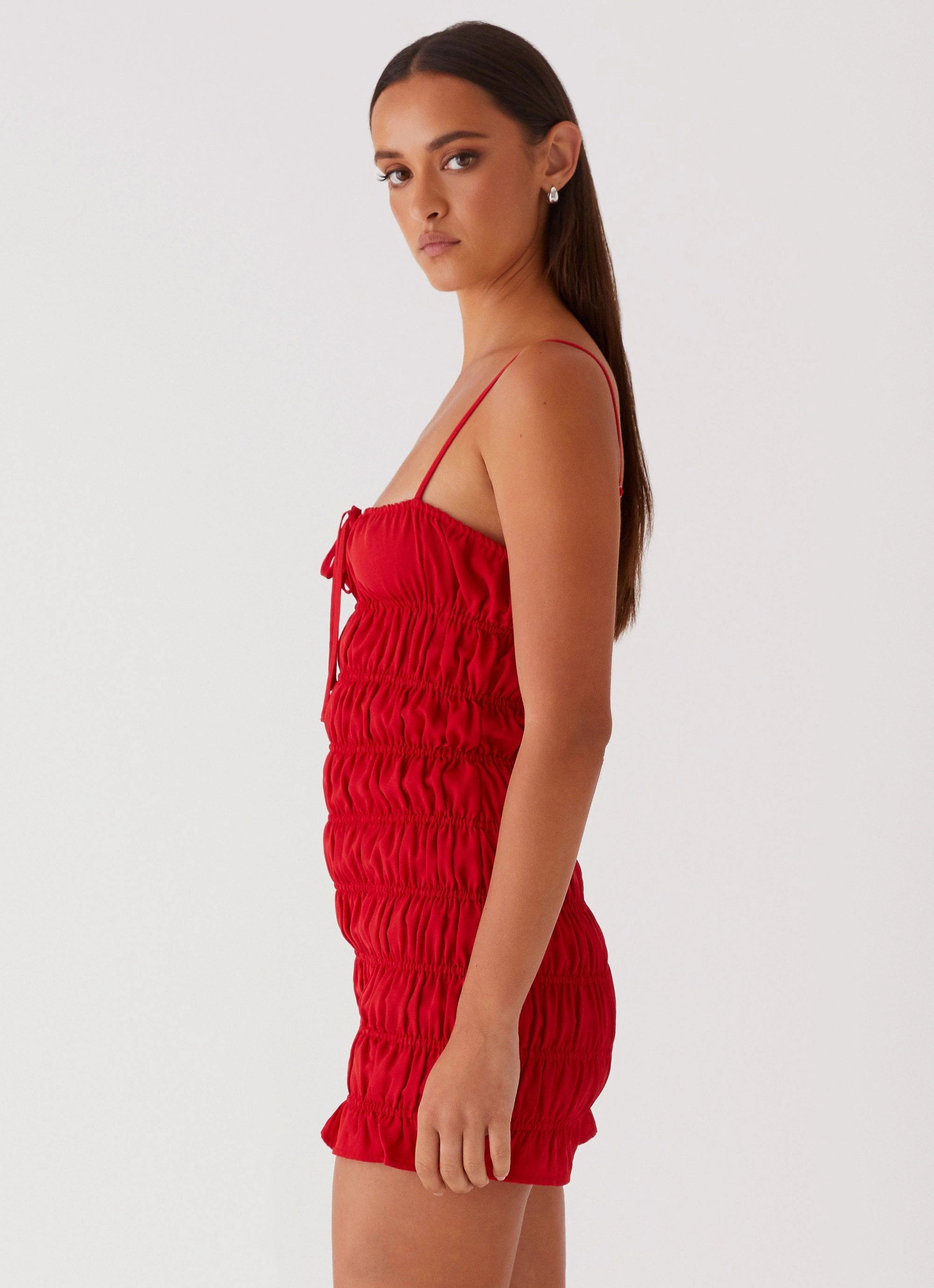 light layering Soft And Comfortable Part Timer Ruched Mini Dress - Red