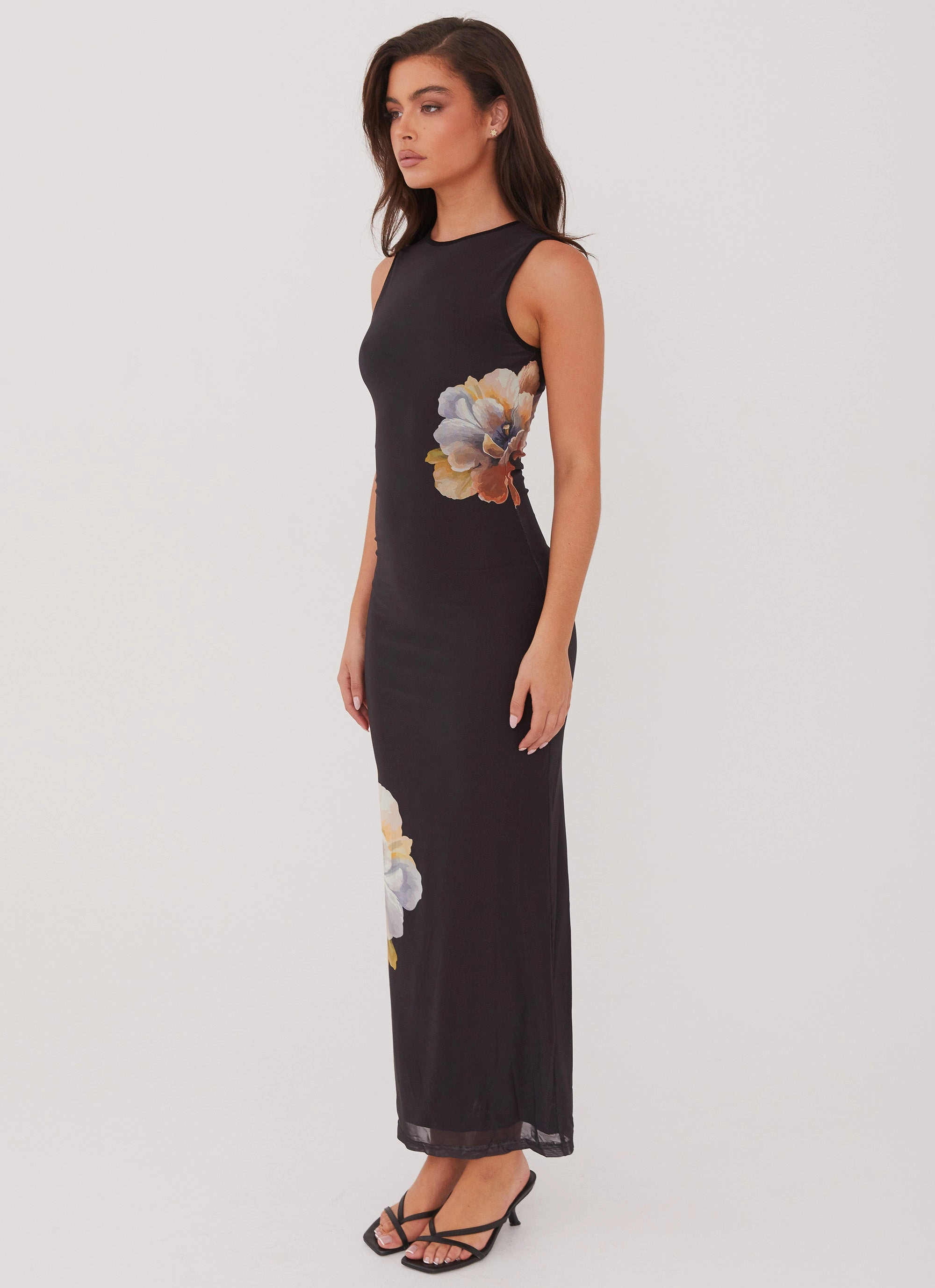 Side Effects Mesh Maxi Dress - Black Orchid Slim Touch Sculpted Detail