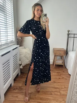 Bailey Angel Sleeve Midi Dress / Star Print Dreamy Presence Glam Feel