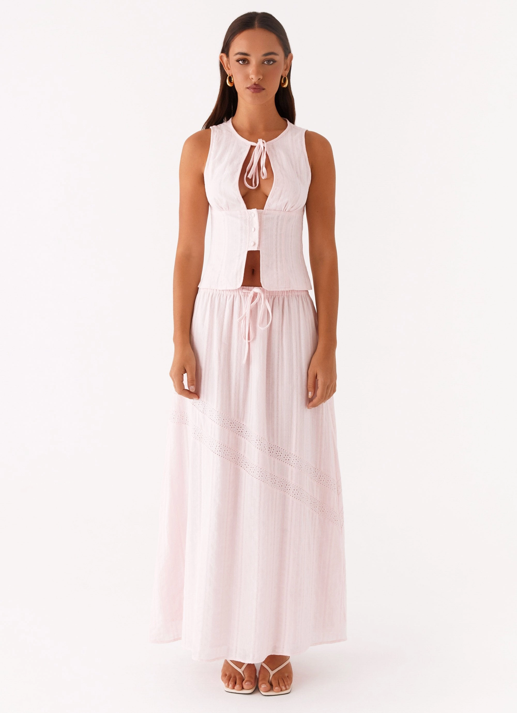 Bailey Tie Front Top - Blush LatticeKnit