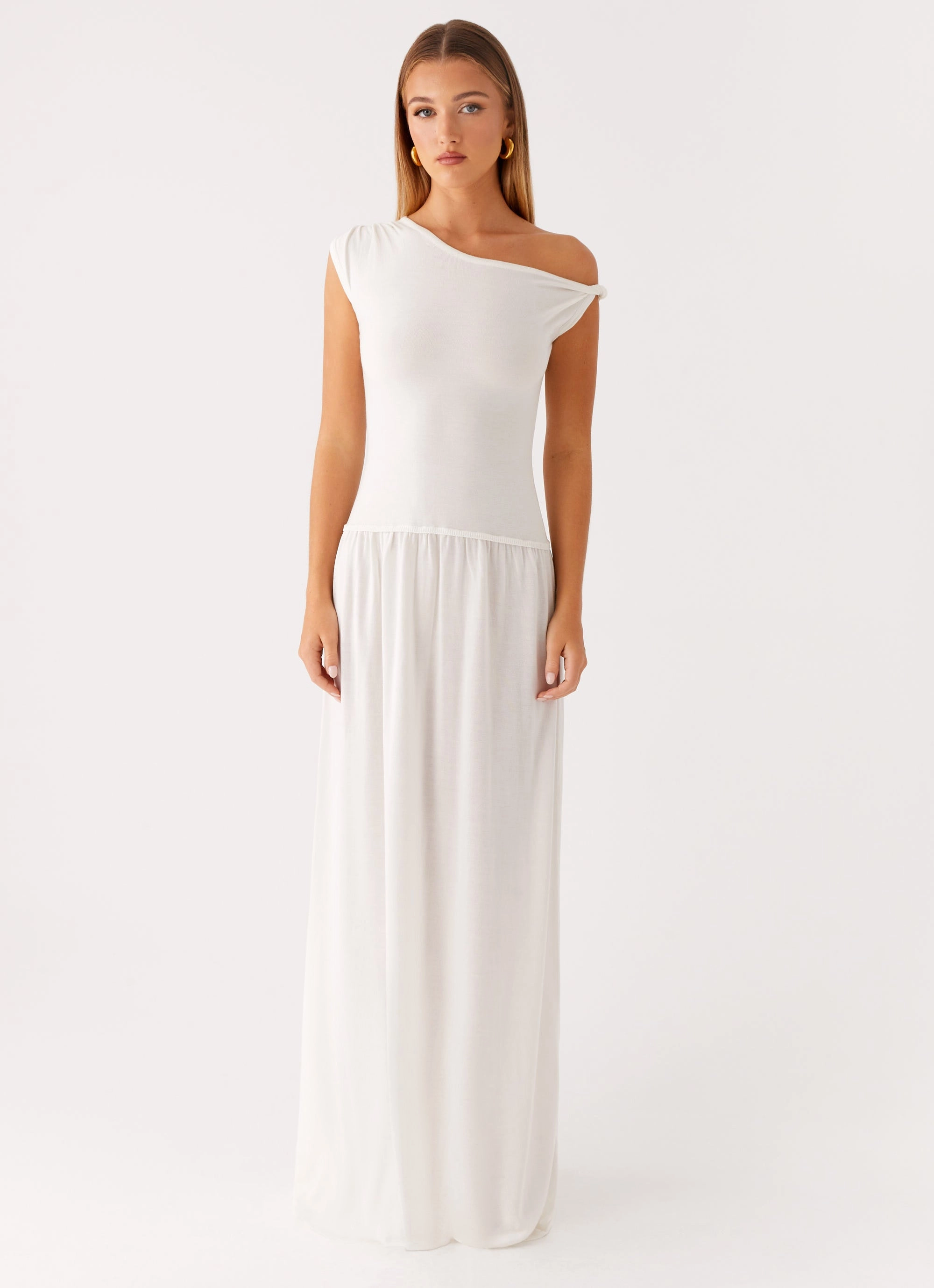 Peace View Influencer-Style Ardella One Shoulder Maxi Dress - Ivory
