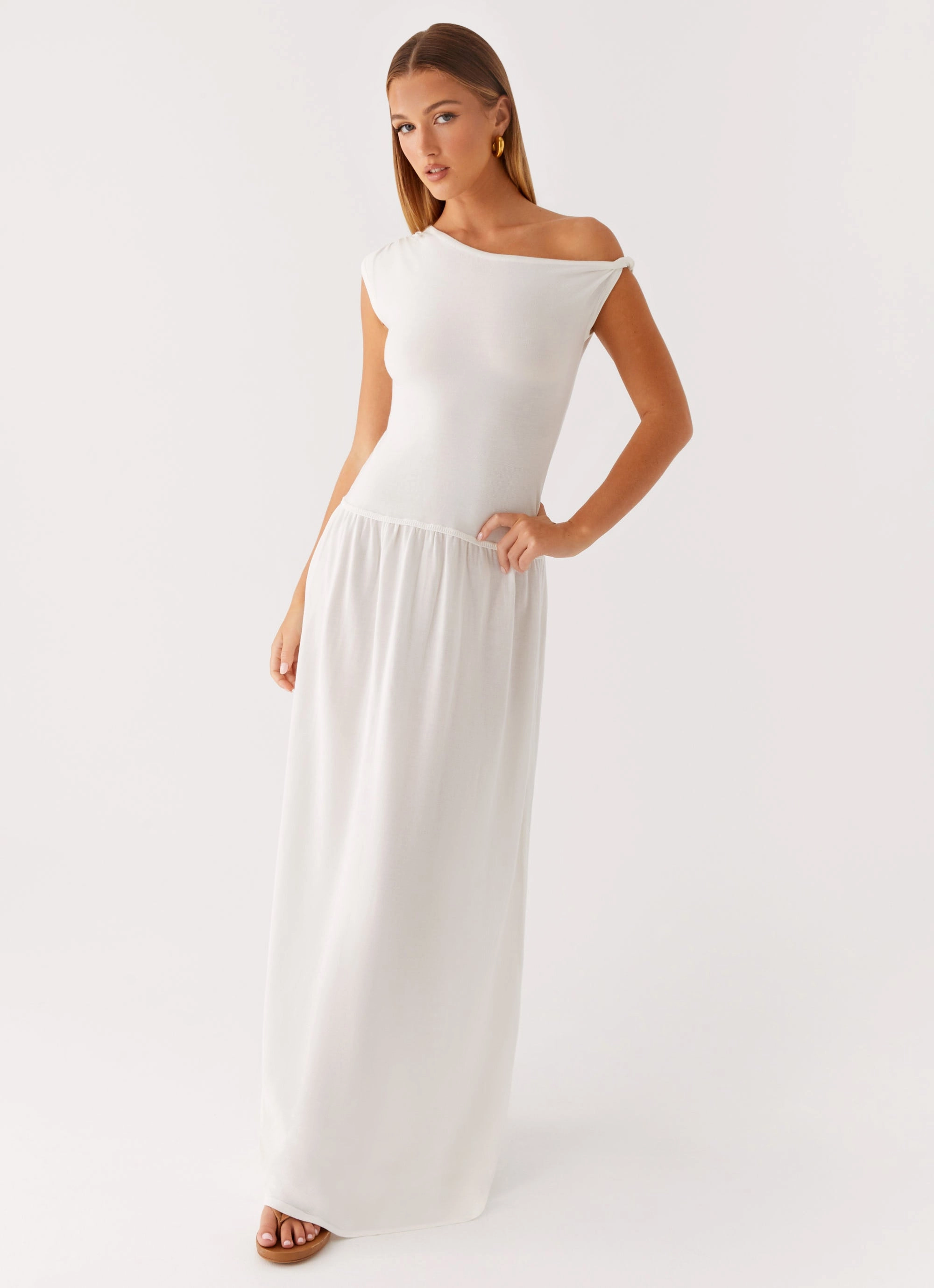Ardella One Shoulder Maxi Dress - Ivory Breathable Wearable Versatile sundress