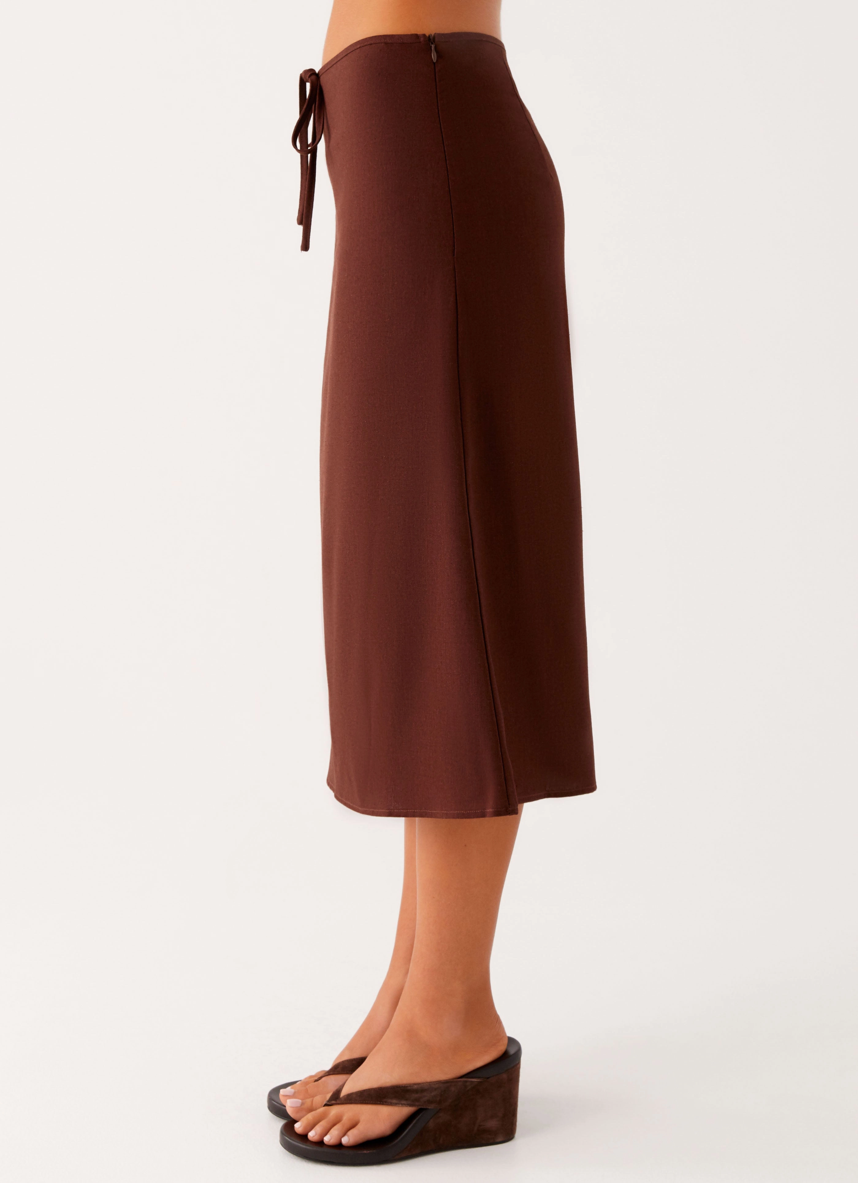 Ventilated Panels Simple Fashion Esther Midi Skirt - Chocolate
