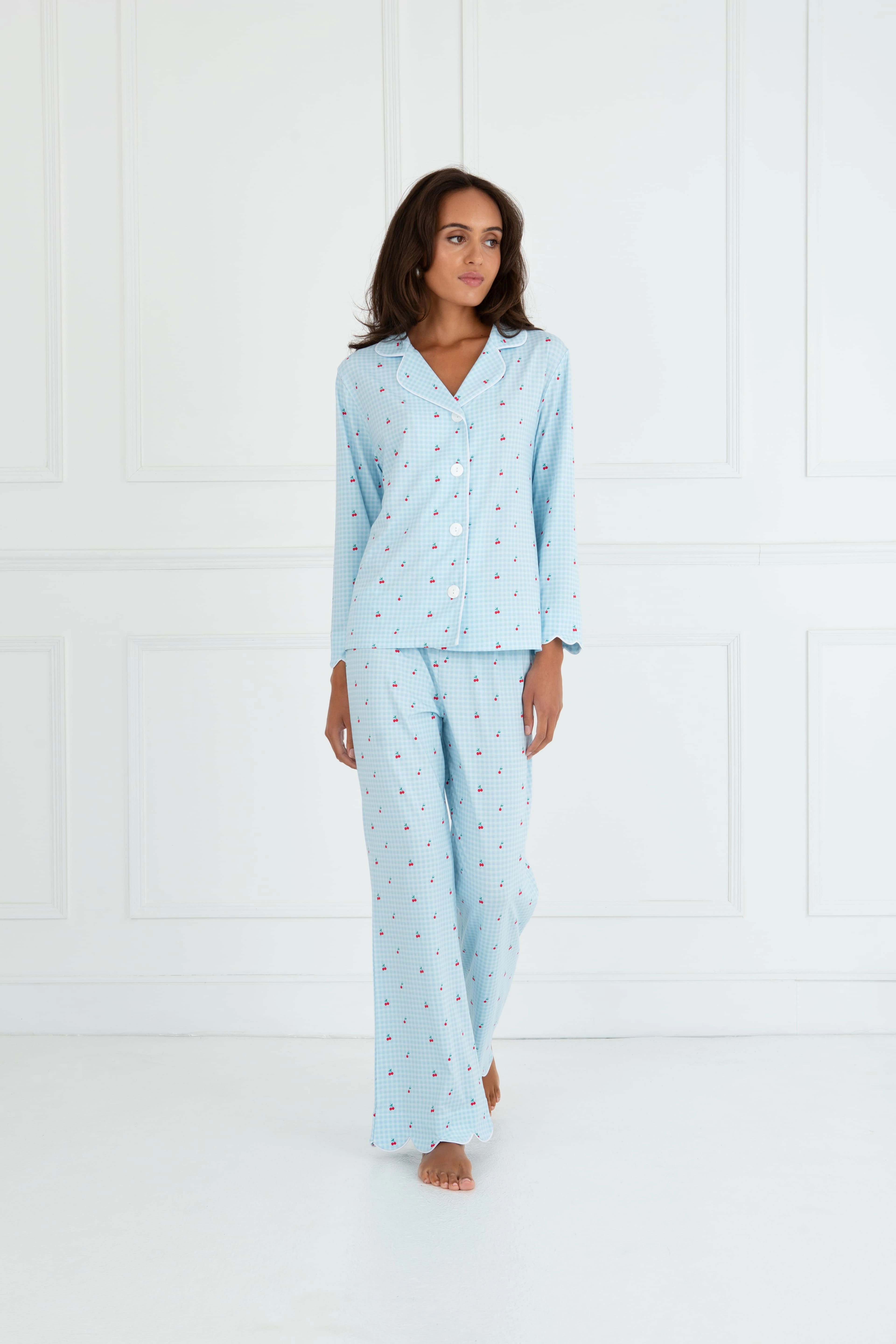 Layered Hemline Bamboo Sleepwear (Cherry Check Print)
