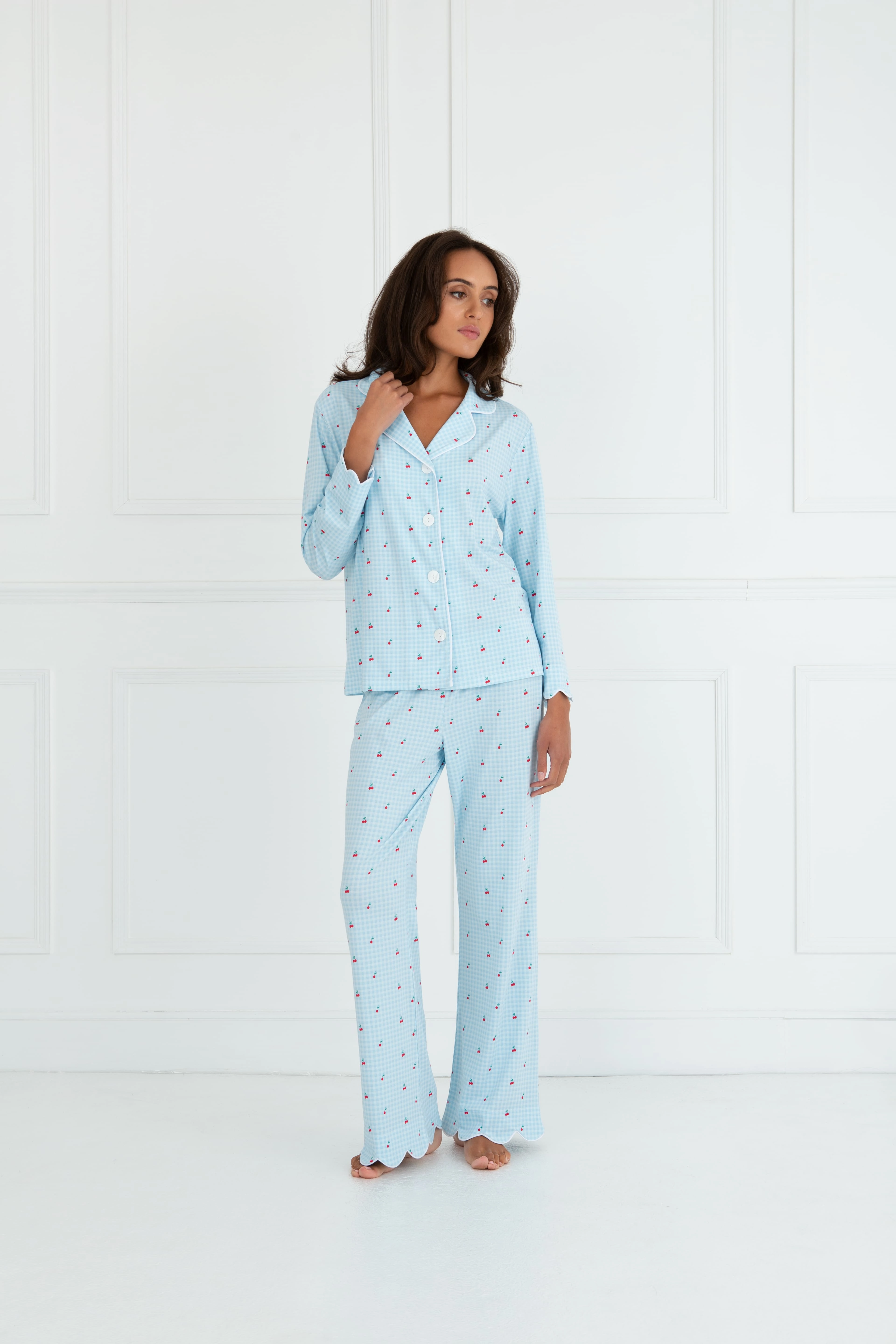 Bamboo Sleepwear (Cherry Check Print) Microfiber texture