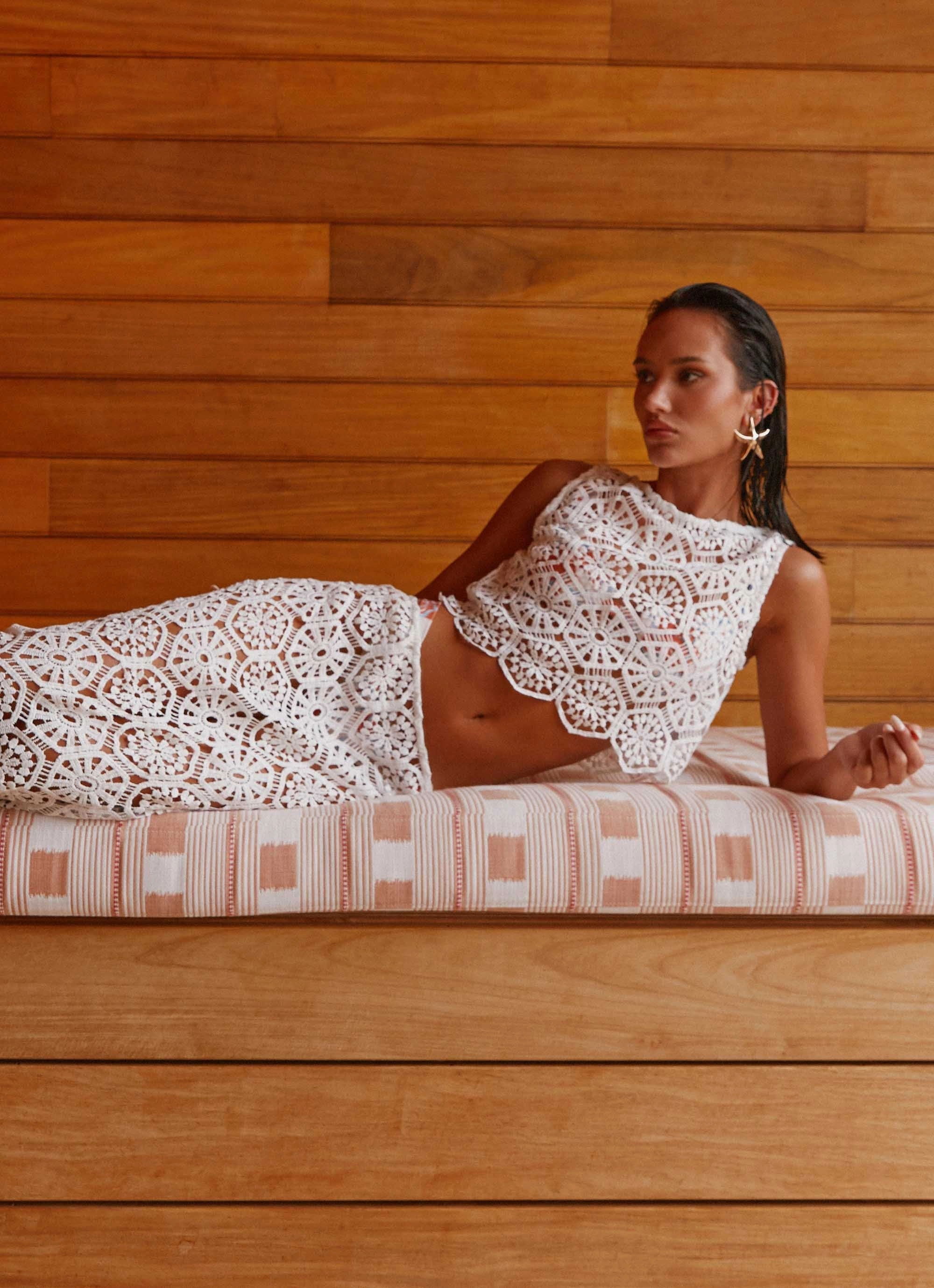 Layered Ply Construction Antibacterial Mika Crochet Top - White