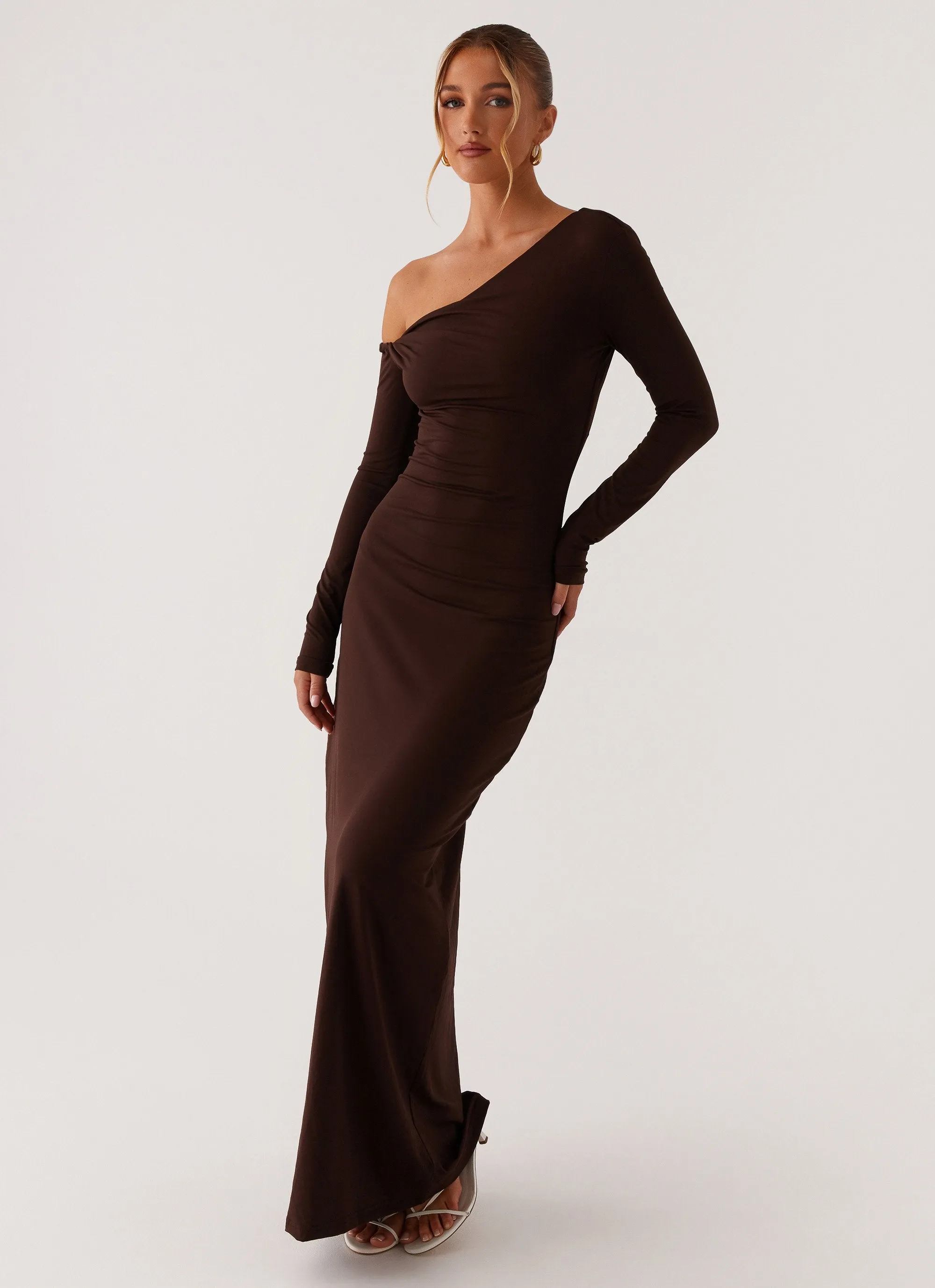 Luxurious Texture Elegant Mature Jordana Twist Maxi Dress - Brown