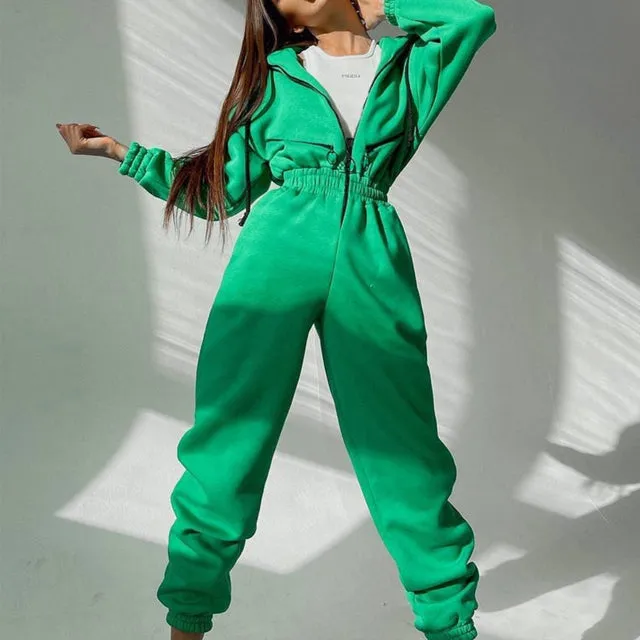 Basic Hoodie Zipper Jumpsuit Overalls
