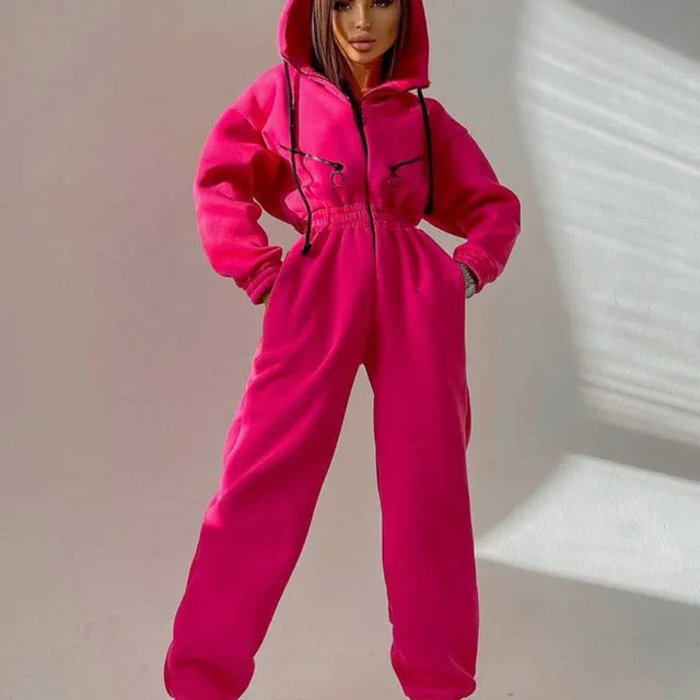 Basic Hoodie Zipper Jumpsuit Overalls