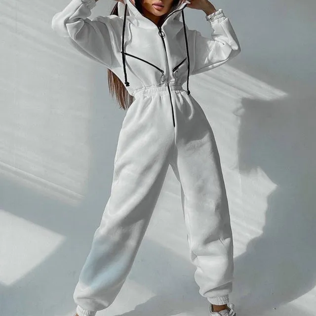 Basic Hoodie Zipper Jumpsuit Overalls