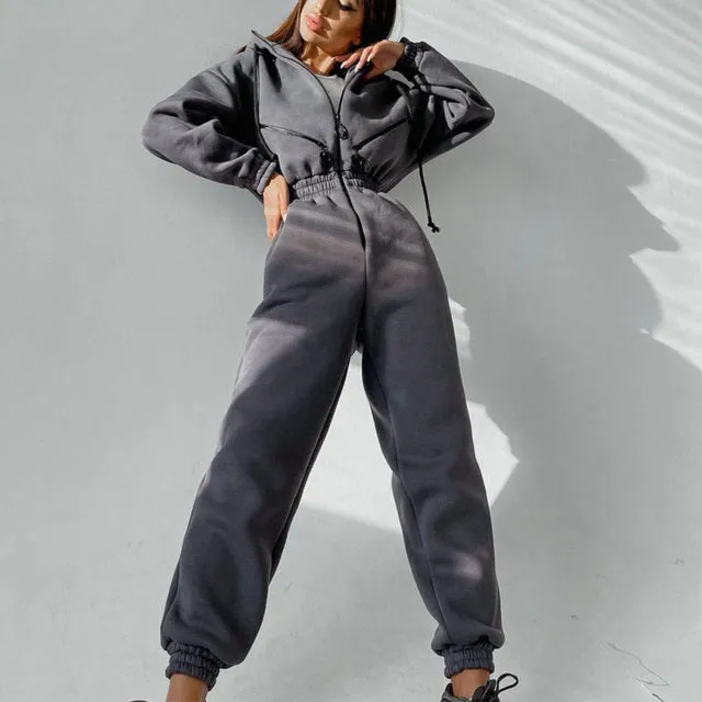 Basic Hoodie Zipper Jumpsuit Overalls