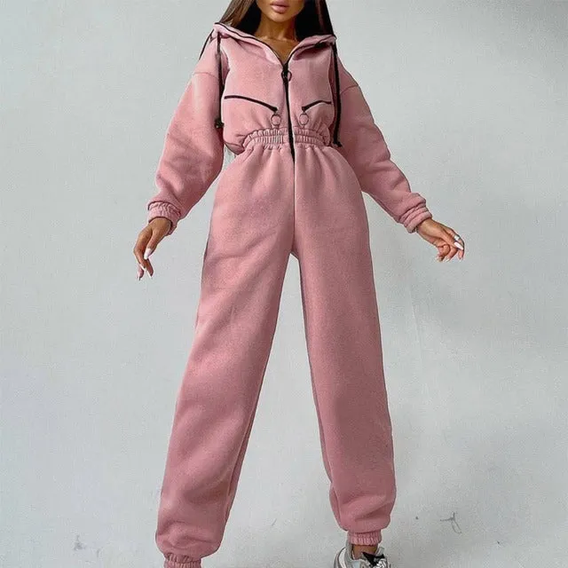 Basic Hoodie Zipper Jumpsuit Overalls