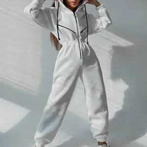 Basic Hoodie Zipper Jumpsuit Overalls