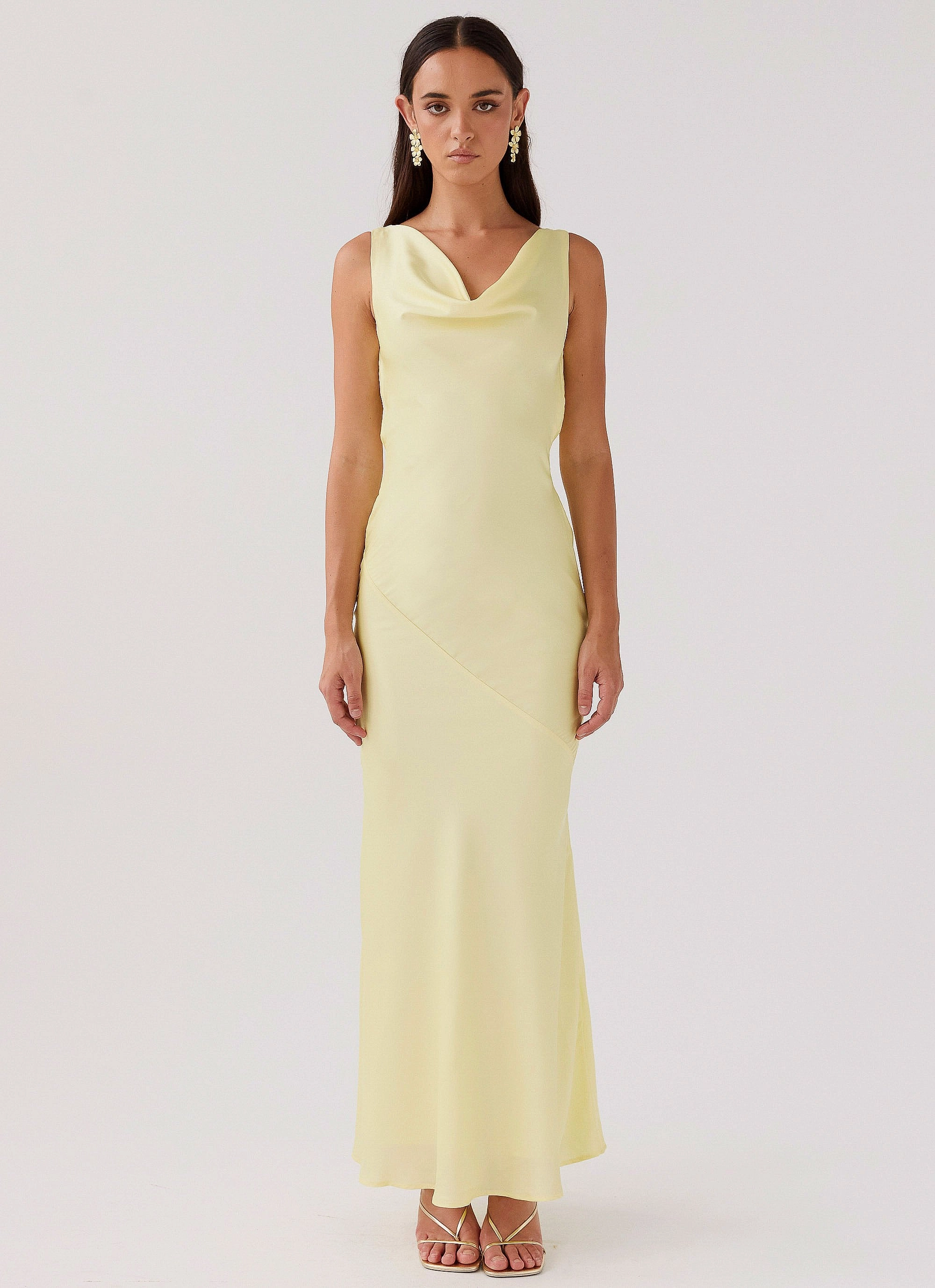 Be Mine Satin Maxi Dress - Canary Cool Finish All Occasion