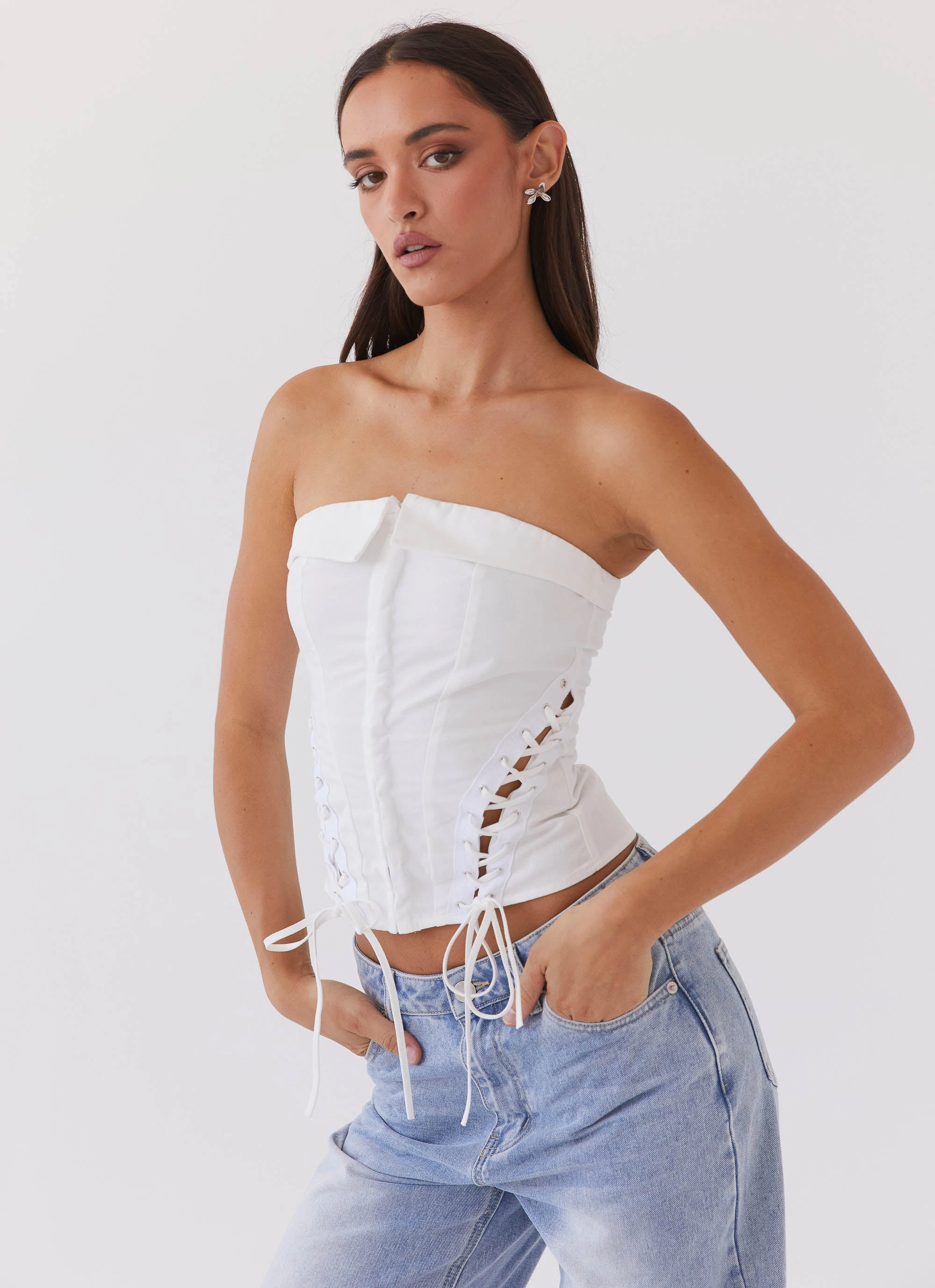 Quick Dry Feature Trendy Cardigan Be My Soulmate Bustier Top - White