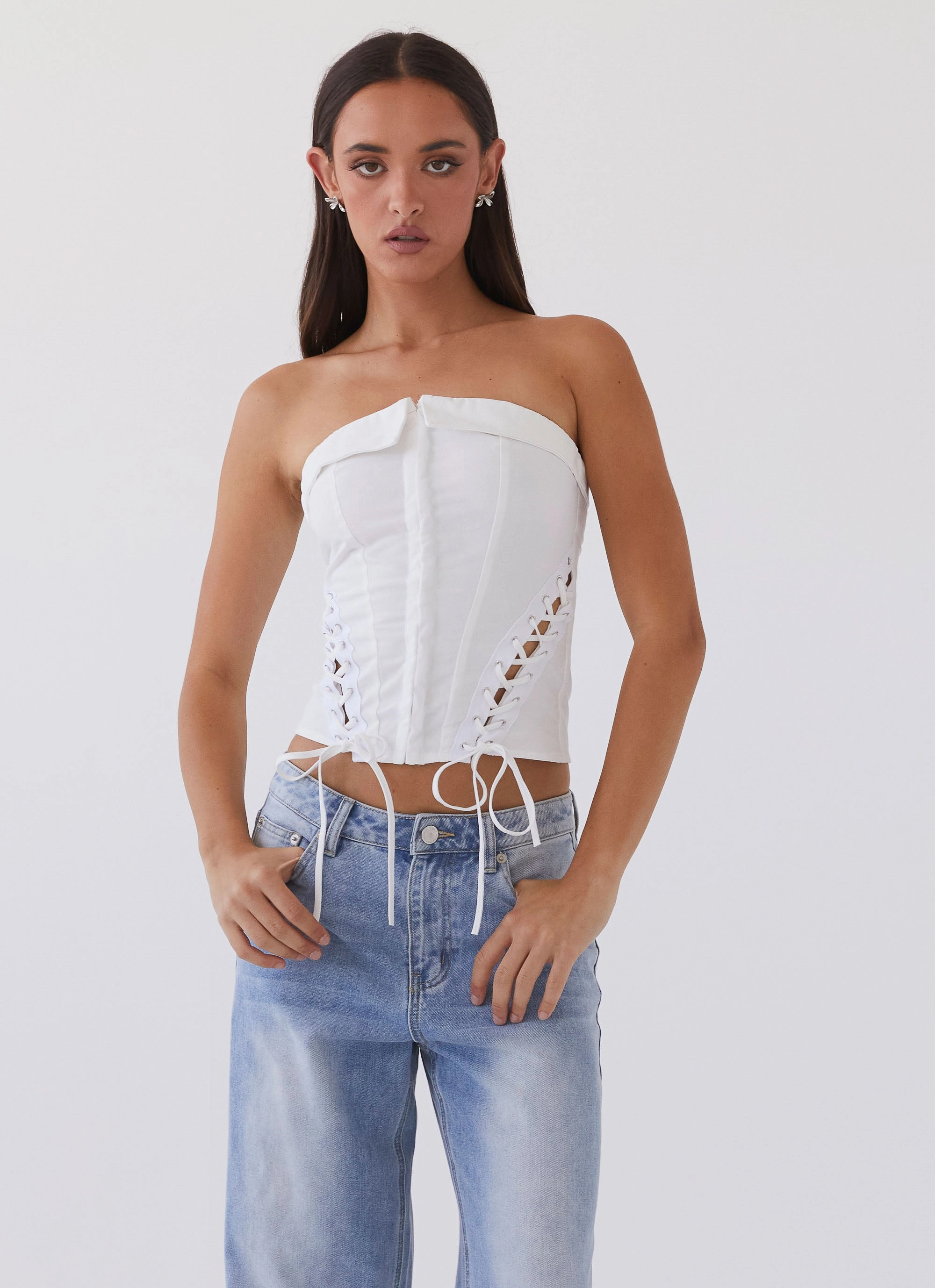 Be My Soulmate Bustier Top - White Quick Access Slit