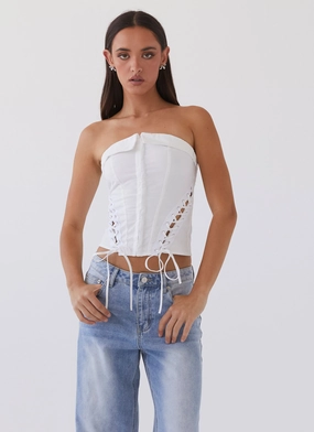 Be My Soulmate Bustier Top - White Quick Access Slit